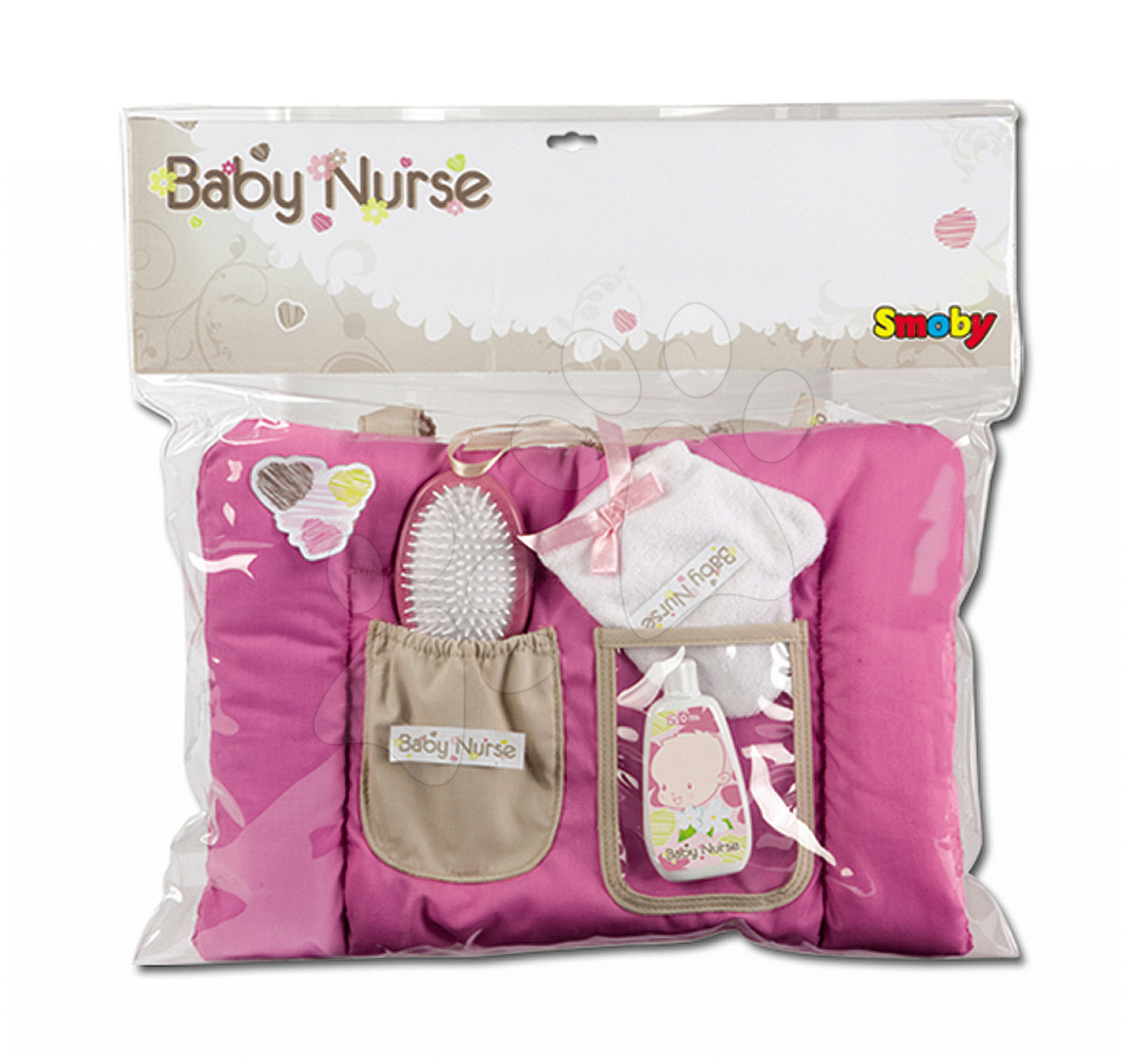 Smoby detská podložka Baby Nurse a set na prebaľovanie pre bábiku 024362 tmavoružová