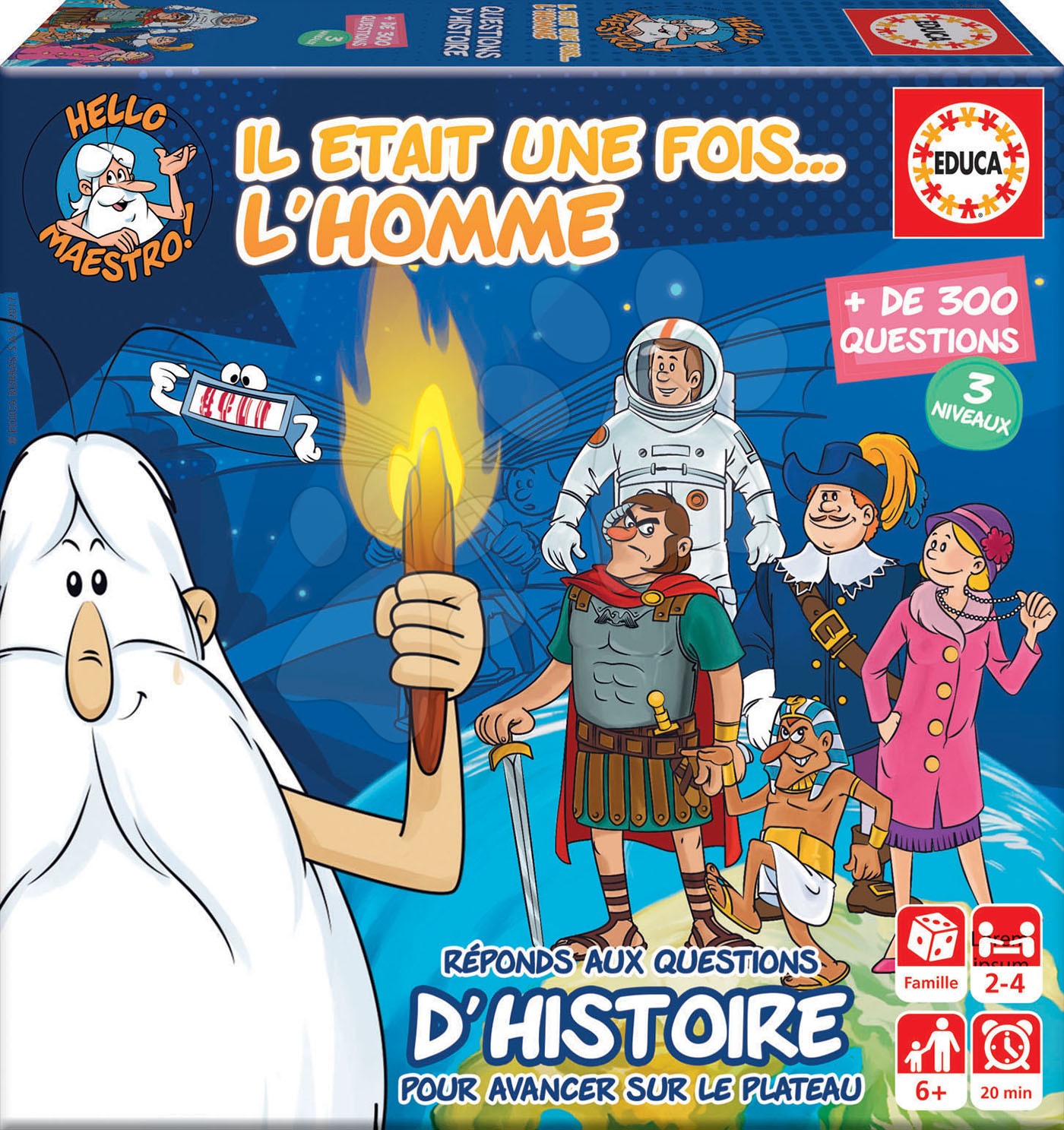 Společenská hra Hello Maestro L\'Homme D\'Histoire Educa francouzsky pro 2–4 hráče od 6 let