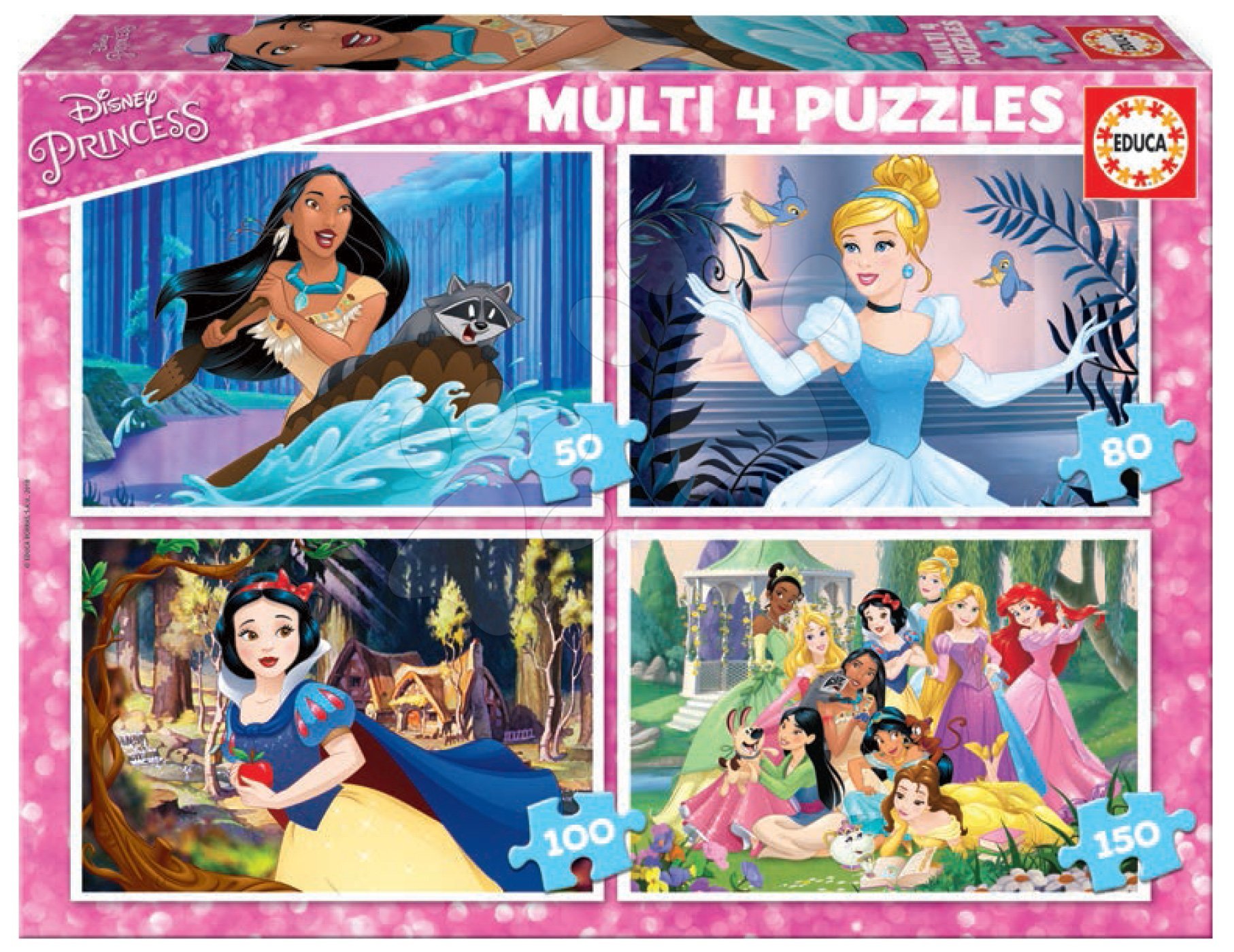 Educa detské puzzle Multi 4 Disney Princess 50-80-100-150 dielov 17637