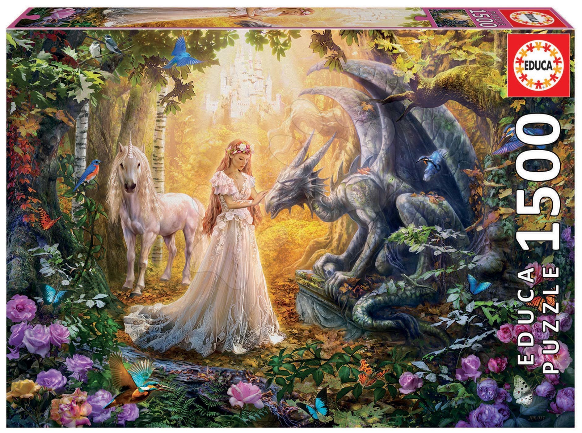 Educa puzzle Dragon, Princess and Unicorn 1500 dílků a fix lepidlo 17696