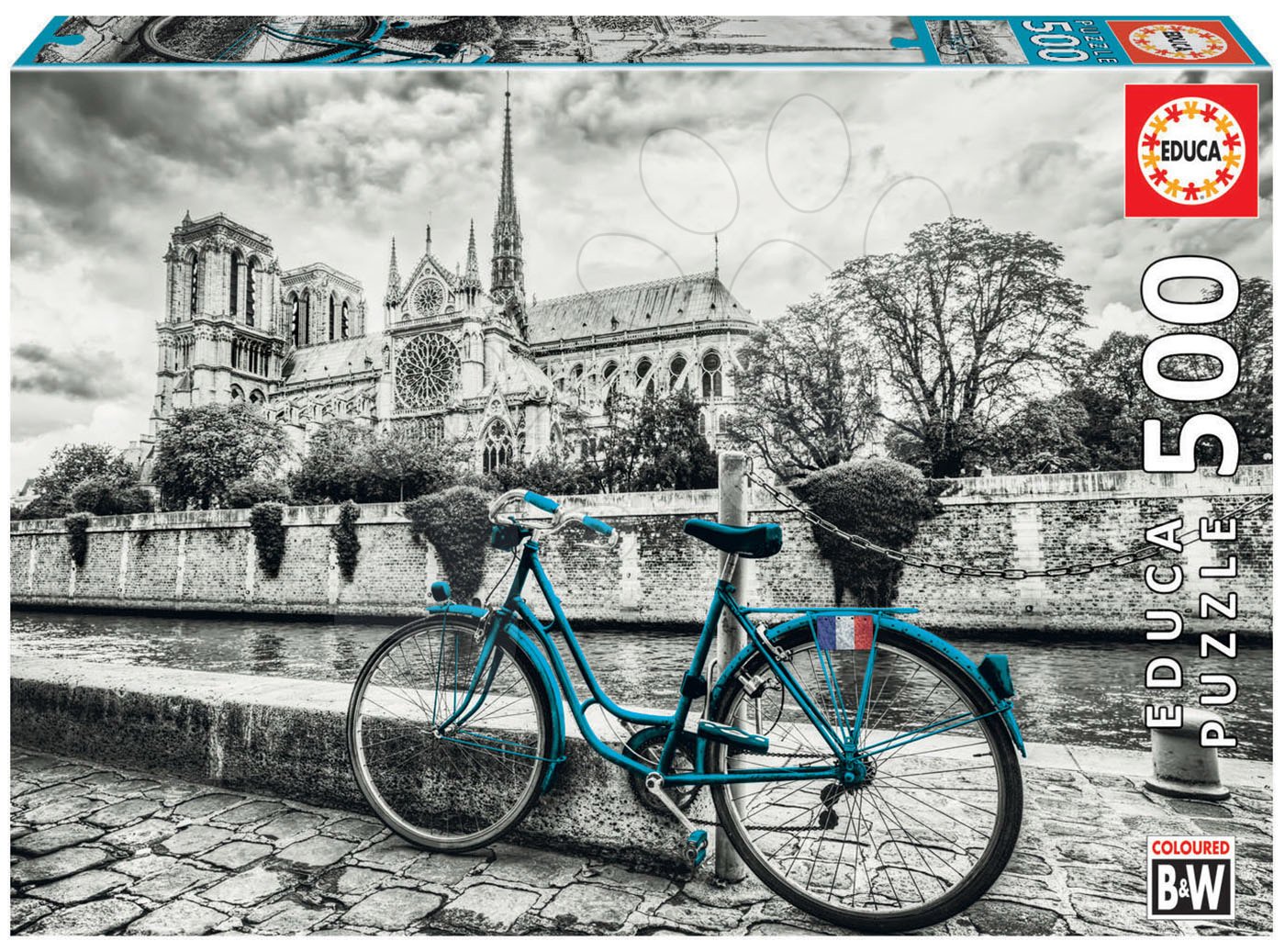 Puzzle Bike near Notre Dame Black&White Educa 500 dielov a Fix lepidlo od 11 rokov