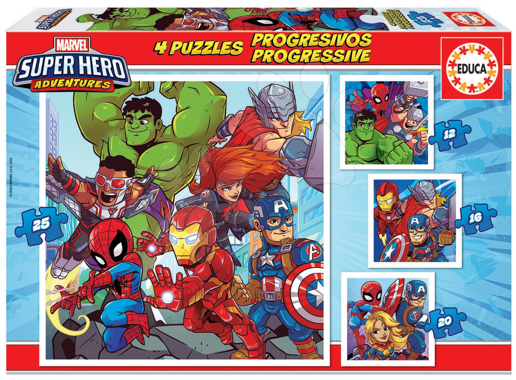 Puzzle Marvel Super Heroe Adventures Progressive 4v1 Educa 12-16-20-25 dílků