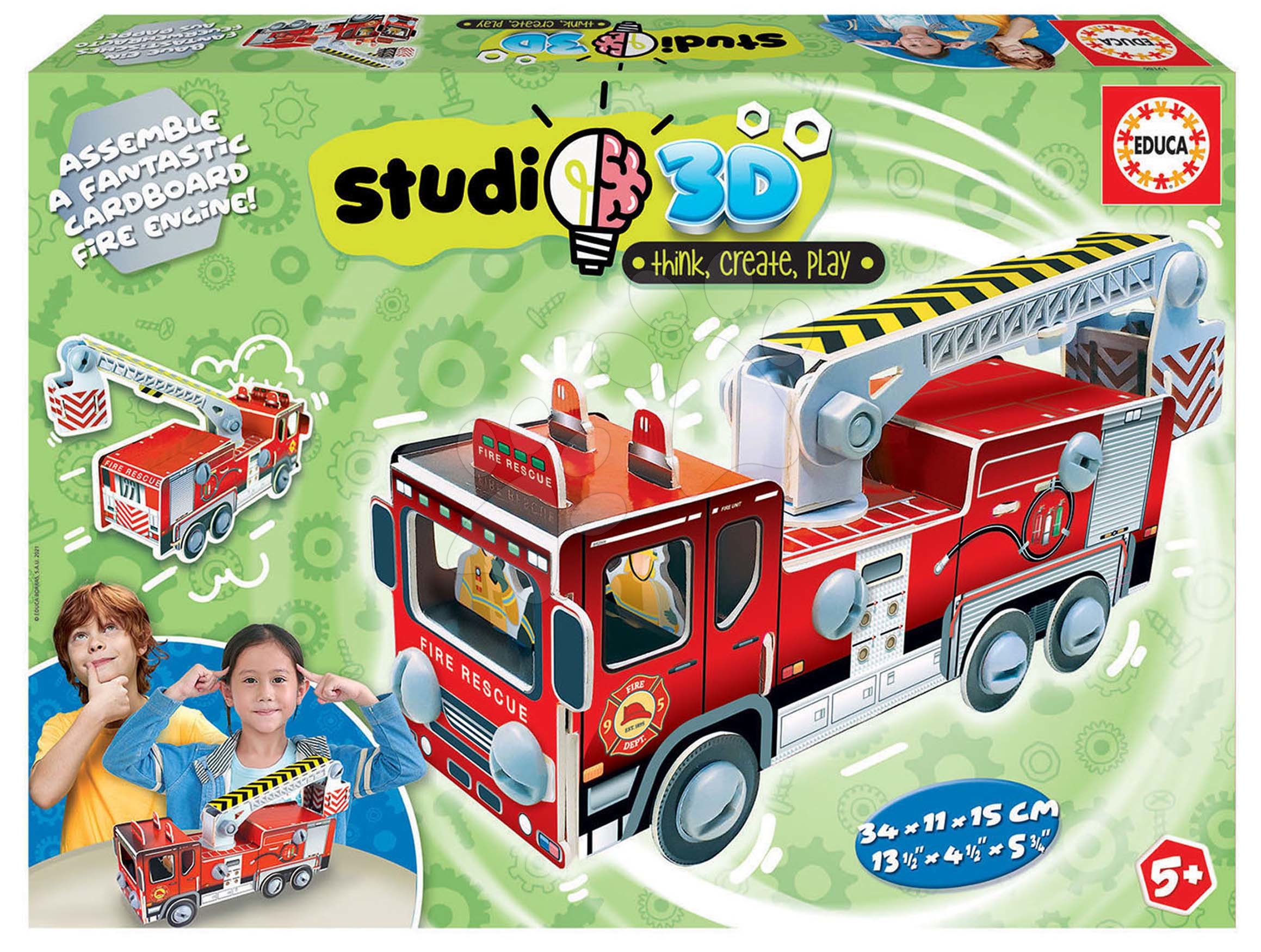 Puzzle dopravné prostriedky Firemen\'s Truck 3D Studio Educa s plastovými šróbmi od 5 rokov