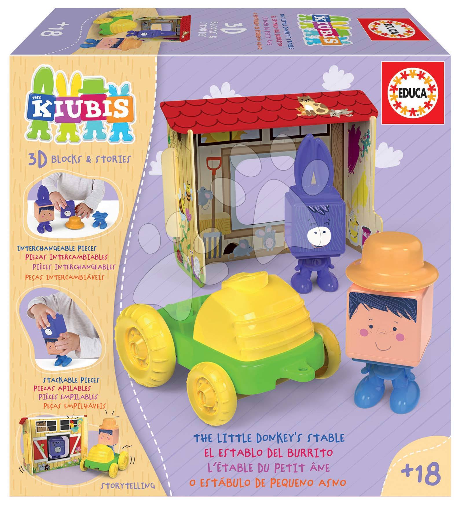 Skladačka Kiubis 3D Blocks & Stories The Little Donkey´s stable Educa 2 figúrky s traktorom a stajňou od 24 mes
