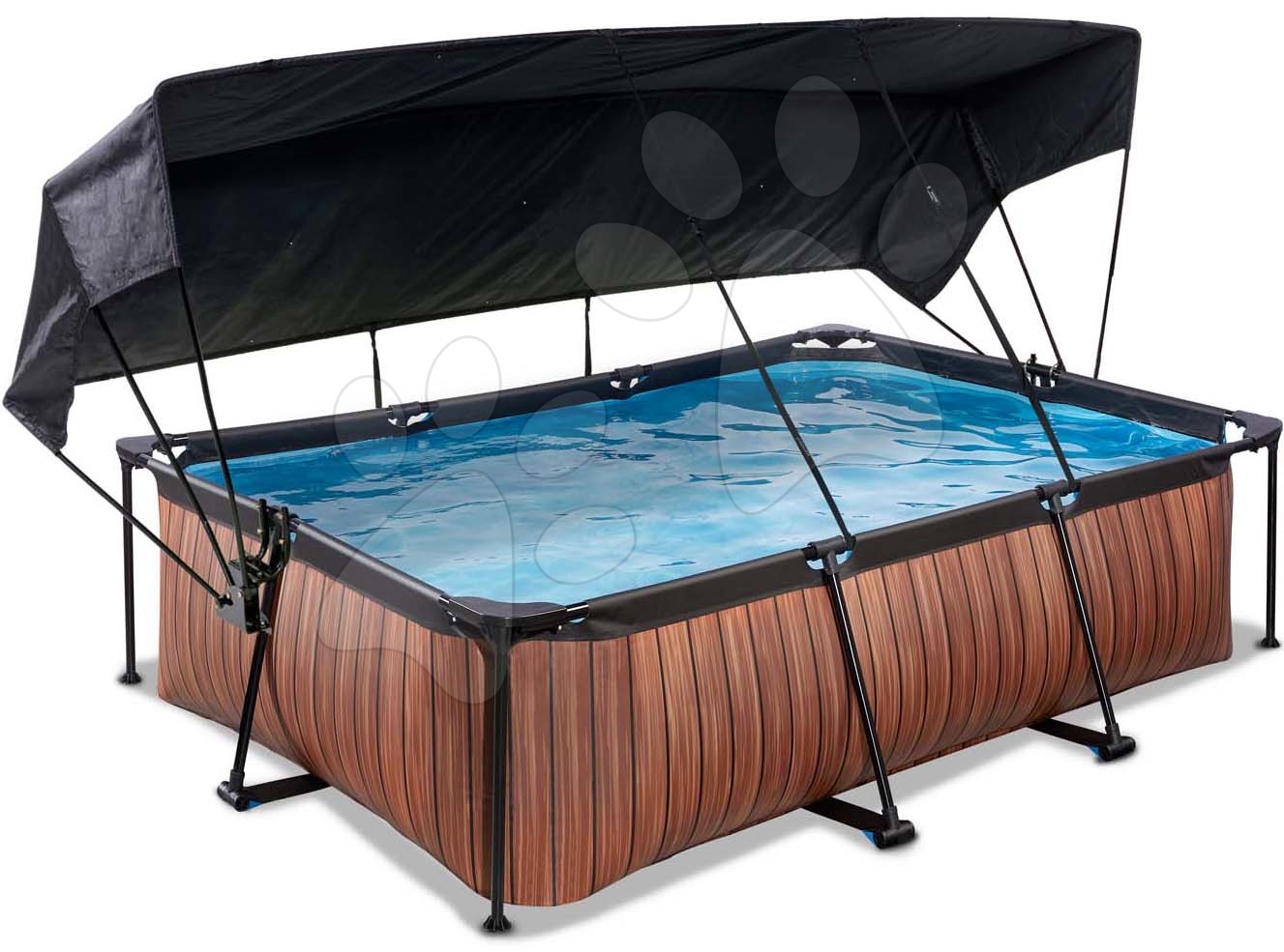 Bazén so strieškou a filtráciou Wood pool Exit Toys oceľová konštrukcia 220*150*65 cm hnedý od 6 rokov