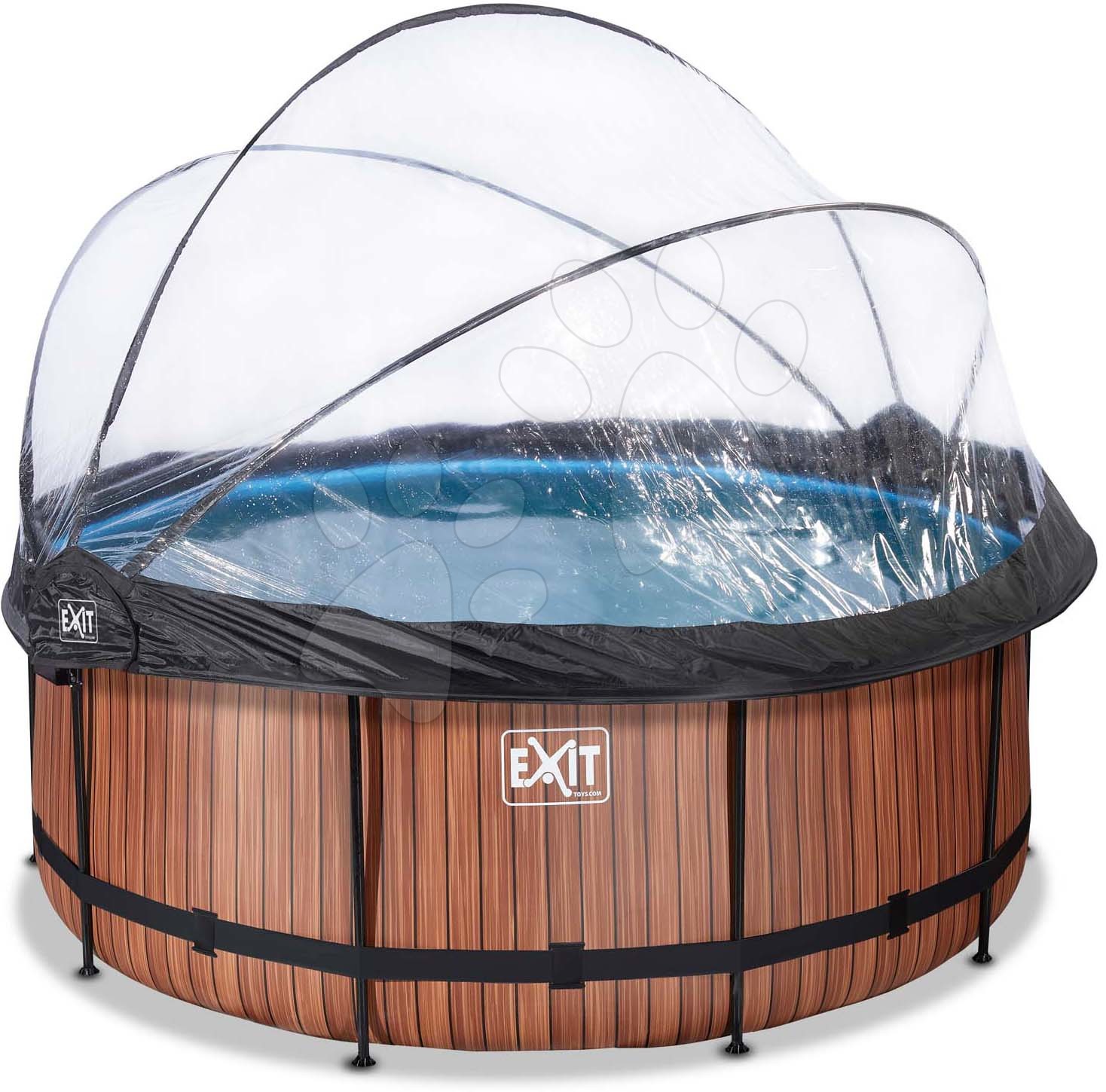 Bazén s krytem a pískovou filtrací Wood pool Exit Toys kruhový ocelová konstrukce 360*122 cm hnědý od 6 let