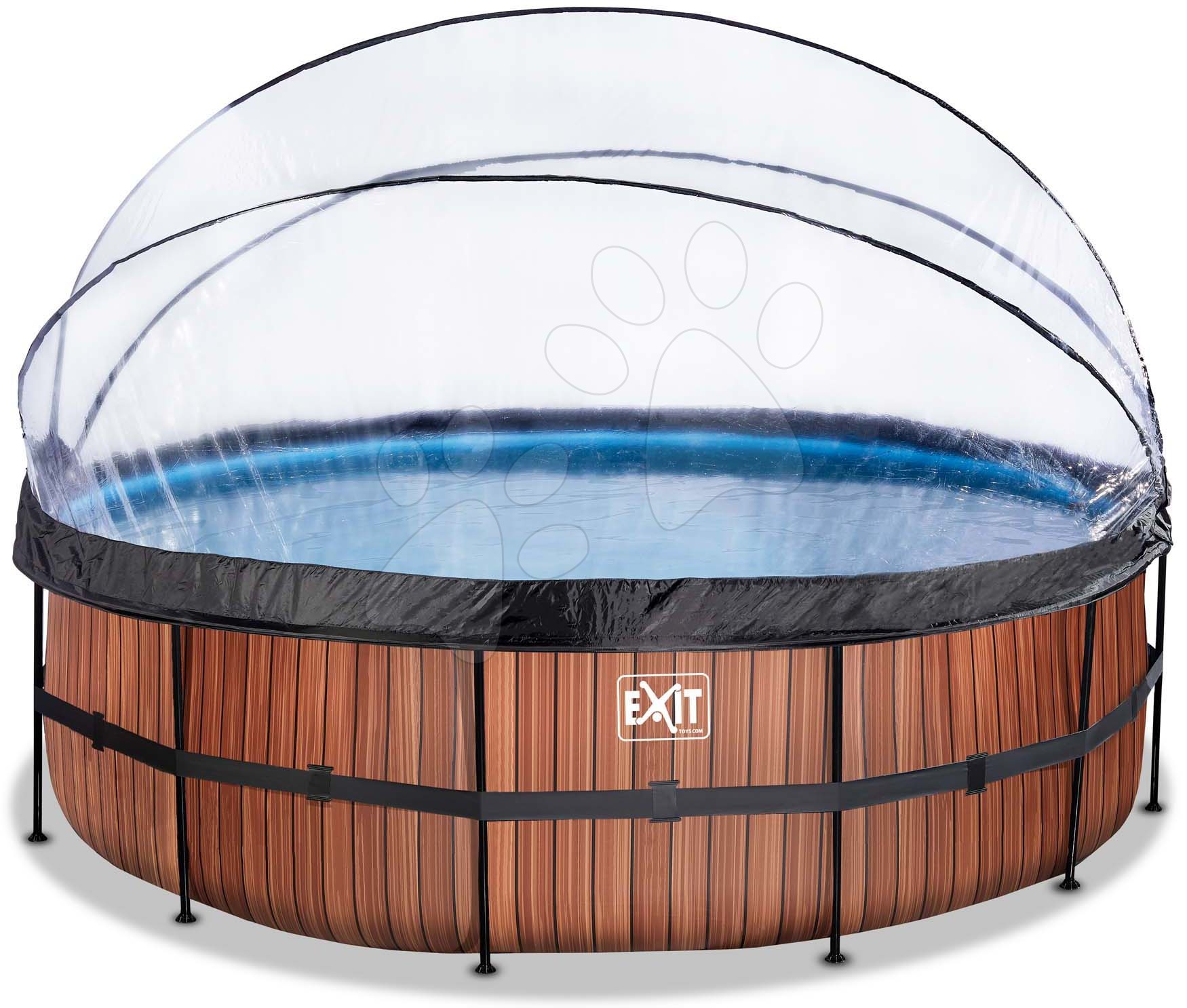 Bazén s krytom a pieskovou filtráciou Wood pool Exit Toys kruhový oceľová konštrukcia 488*122 cm hnedý od 6 rokov