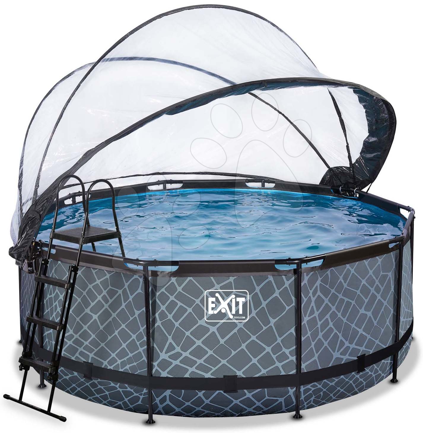 Bazén s krytem pískovou filtrací a tepelným čerpadlem Stone pool Exit Toys kruhový ocelová konstrukce 360*122 cm šedý od 6 let