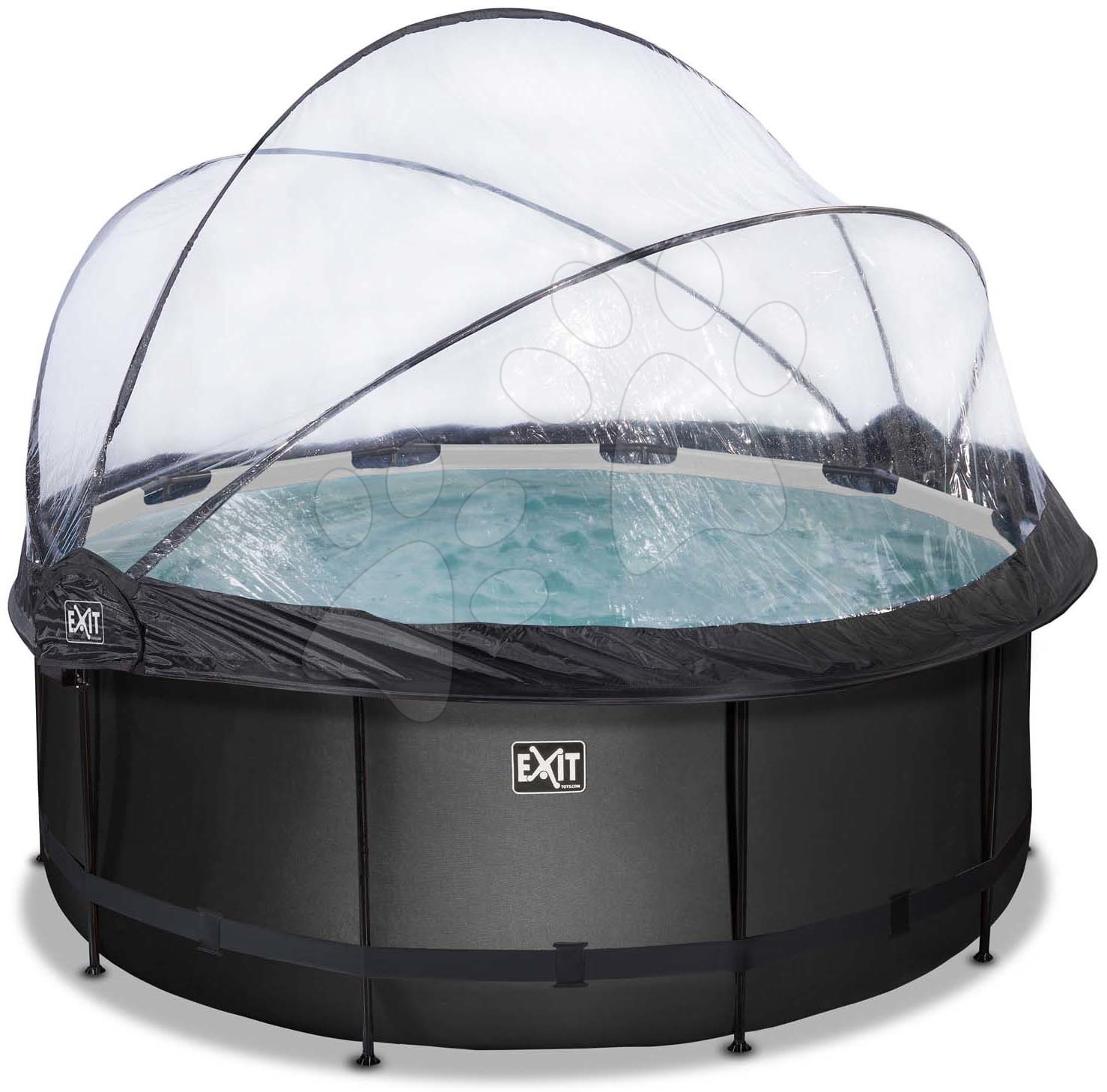 Bazén s krytem pískovou filtrací a tepelným čerpadlem Black Leather pool Exit Toys kruhový ocelová konstrukce 360*122 cm černý od 6 let