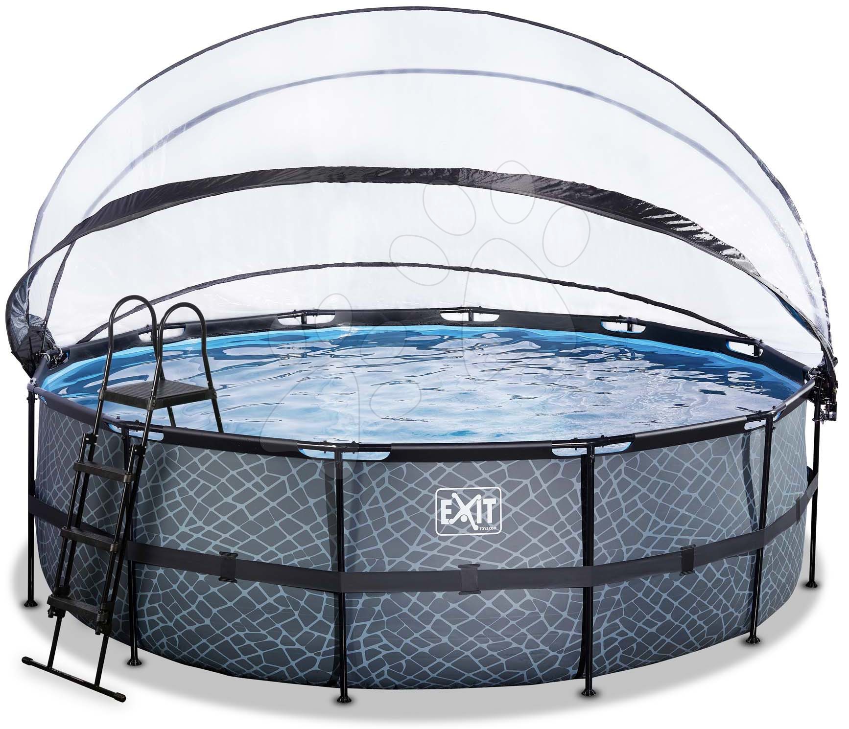 Bazén s krytom pieskovou filtráciou a tepelným čerpadlom Stone pool Exit Toys kruhový oceľová konštrukcia 450*122 cm šedý od 6 rokov