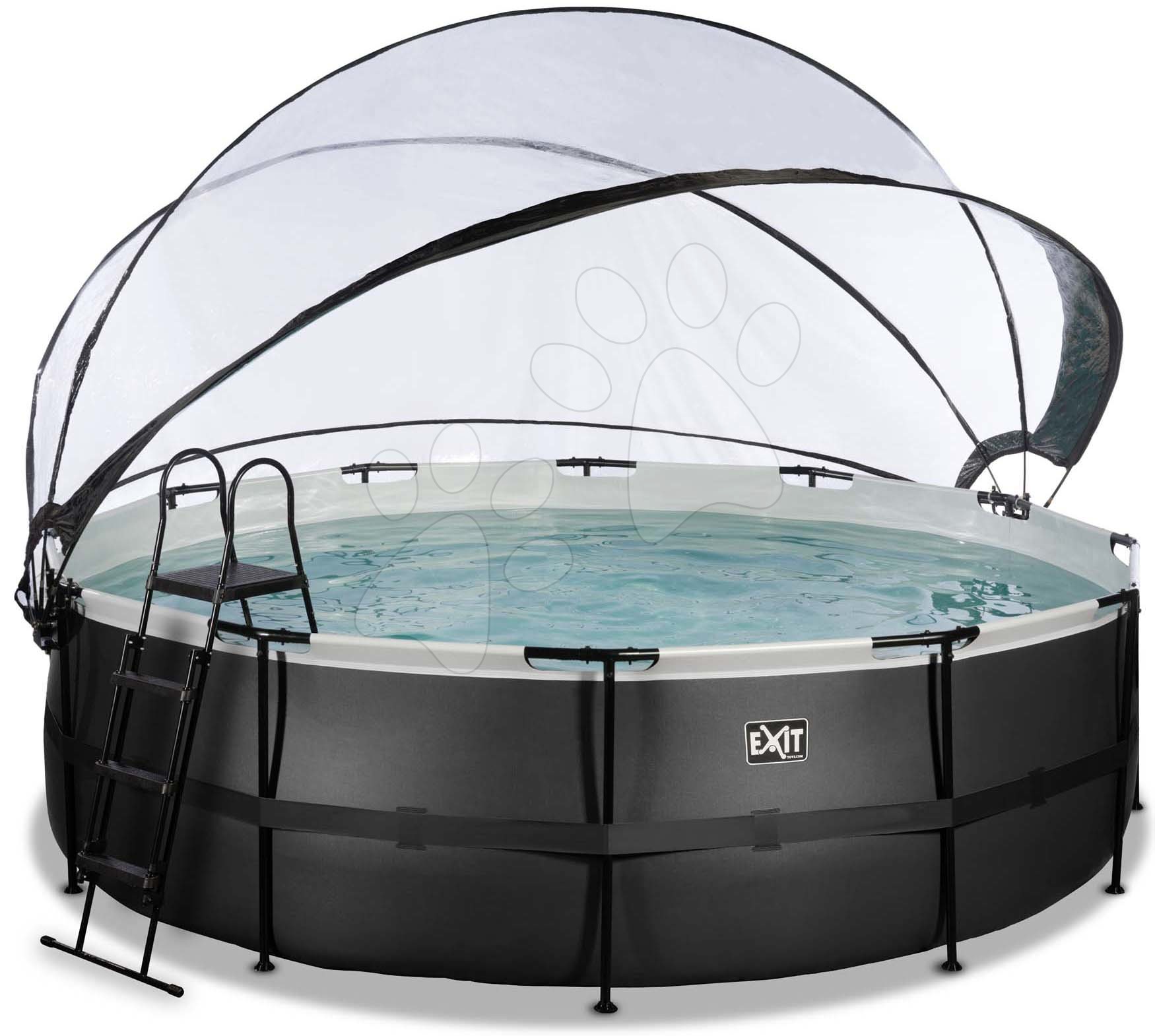 Bazén s krytom pieskovou filtráciou a tepelným čerpadlom Black Leather pool Exit Toys kruhový oceľová konštrukcia 488*122 cm čierny od 6 rokov