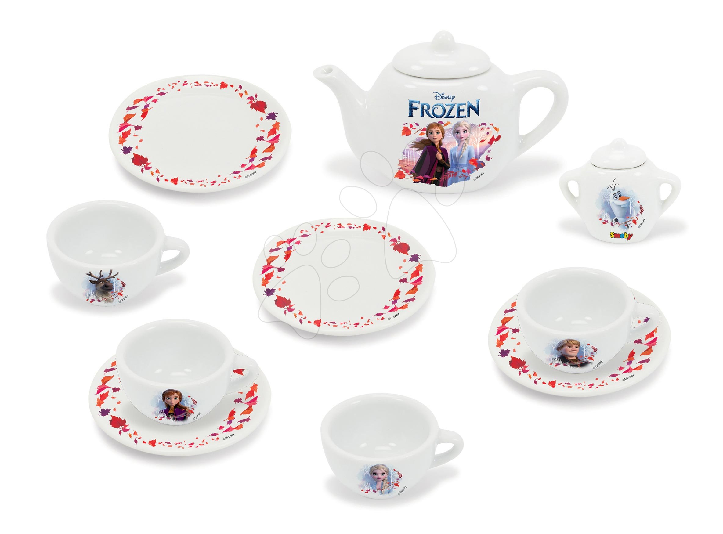 Porcelánová čajová súprava Ľadové Kráľovstvo Frozen Disney Smoby s čajníkom šálkami a tanierikmi 12 dielov
