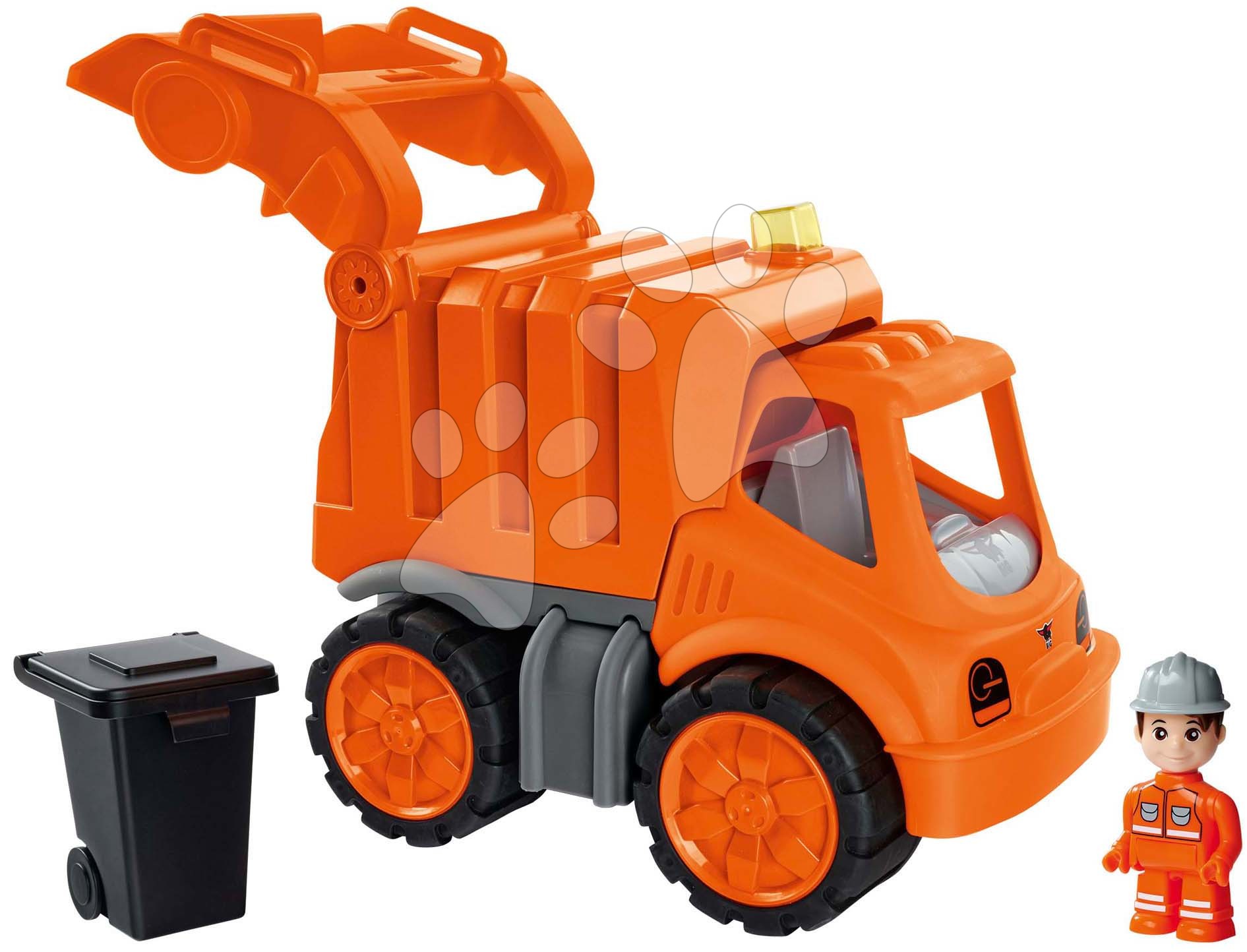 Popelářské auto Power Worker Garbage Truck + Figurine BIG s popelnicí a pohyblivé části – gumová kola od 2 let