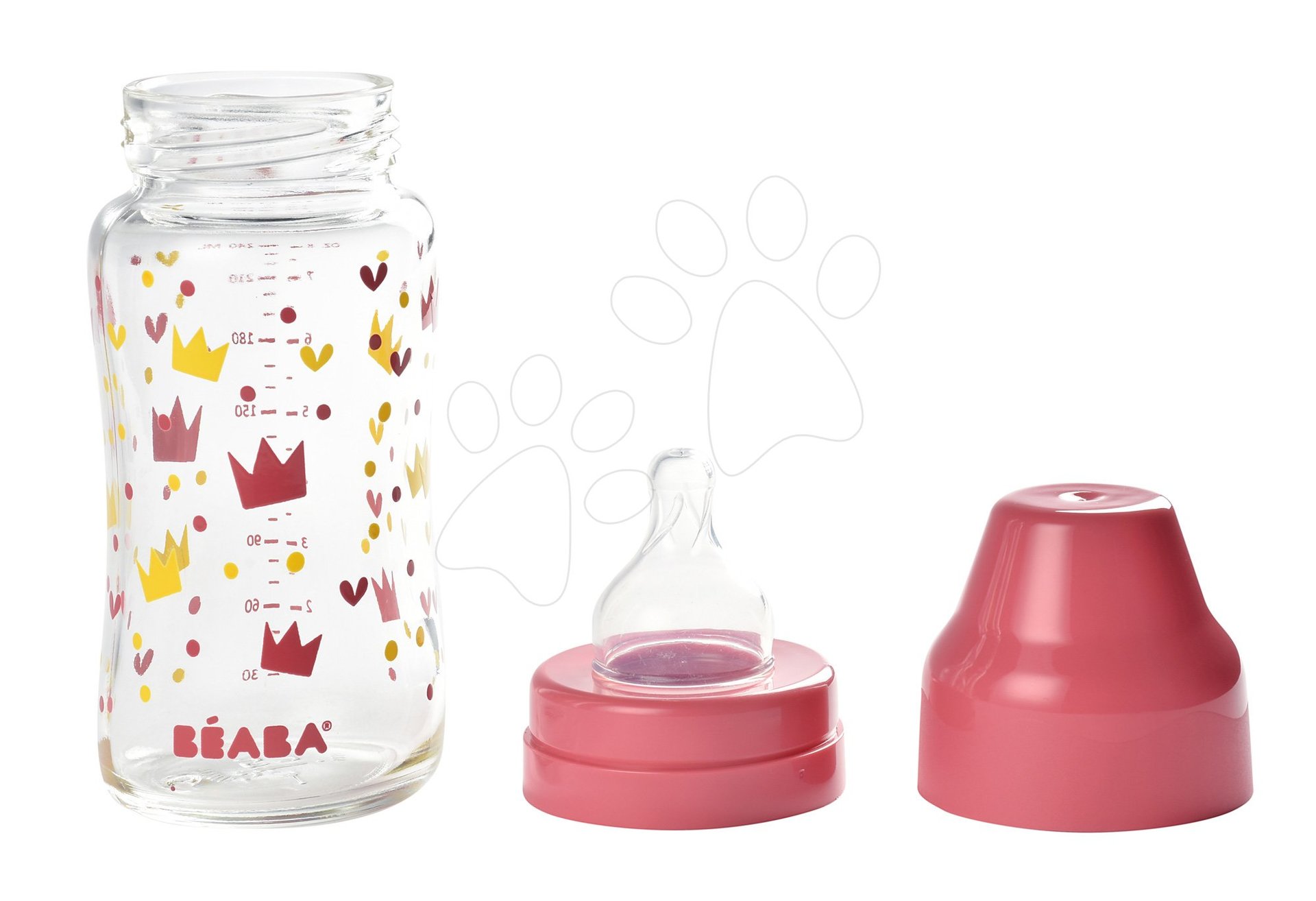 Beaba dojčenská sklenená fľaša Crown 240 ml so širokým hrdlom 911654 ružová