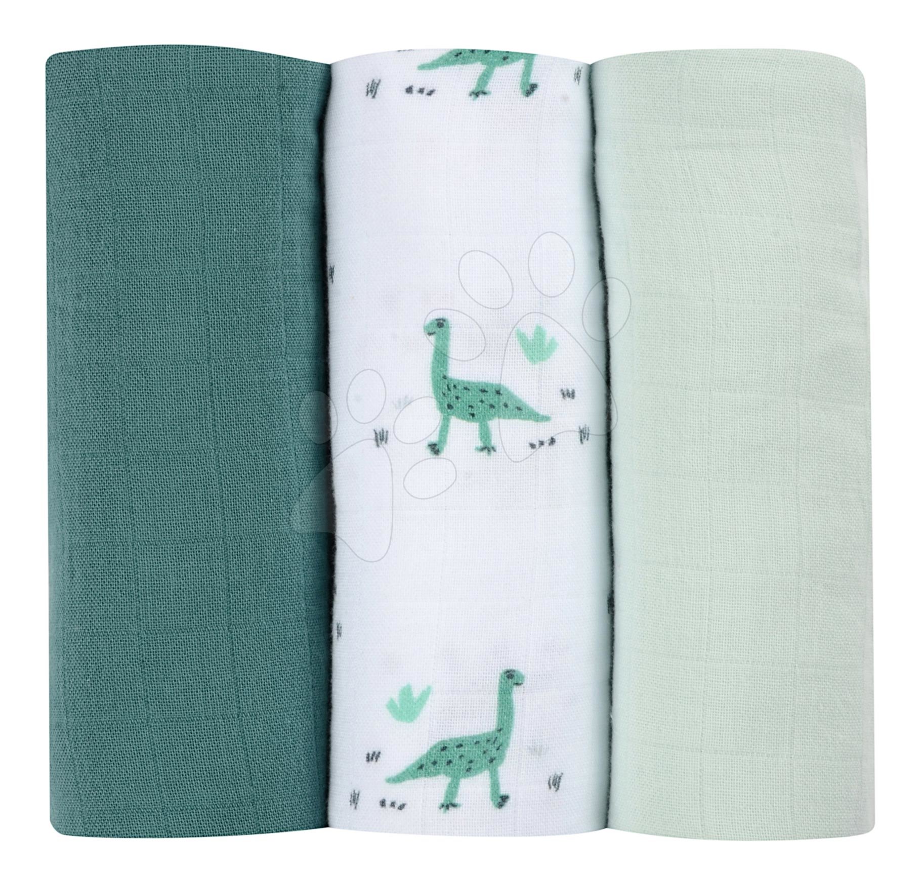 Textilní pleny z bavlněného mušelínu Cotton Muslin Cloths Beaba Jurassique sada 3 kusů 70*70 cm od 0 měsíců zelené