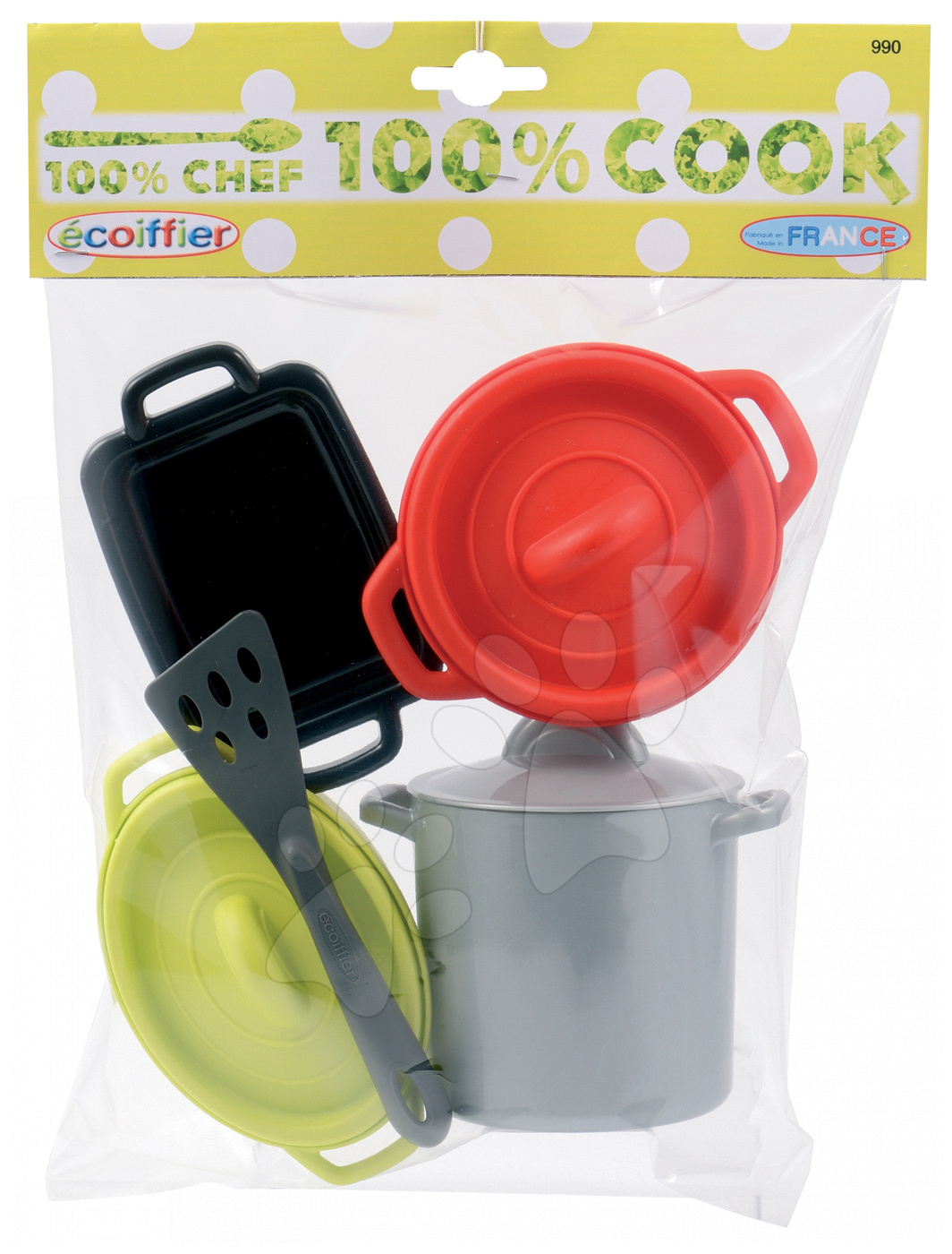Écoiffier detské hrnce 100% Chef Cook 990-1 zeleno-červeno-čierno-strieborný