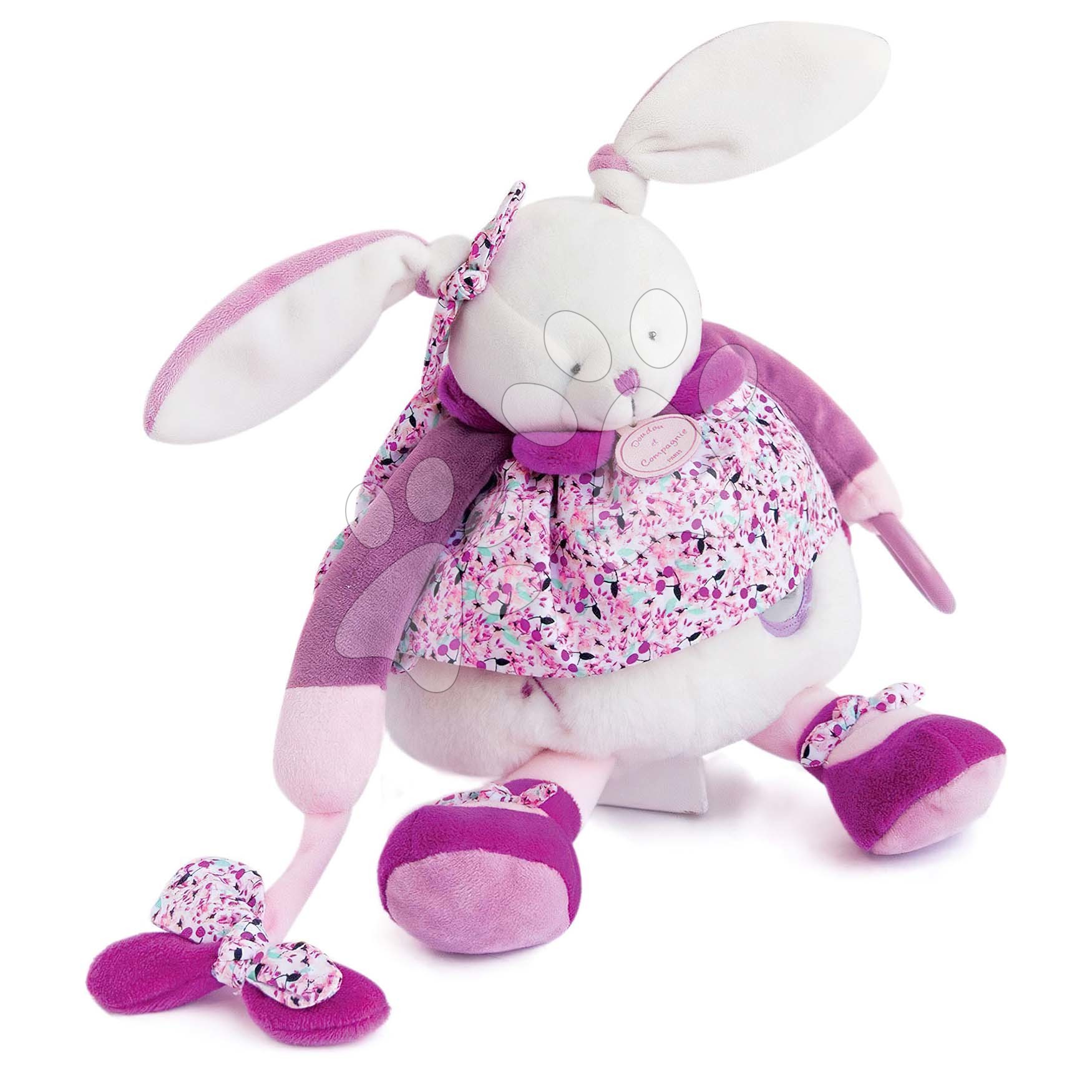 Plyšový zajačik Activity Doll Lapin Cerise Doudou et Compagnie so zrkadielkom a hrkálkou ružový 30 cm v darčekovom balení od 0 mes