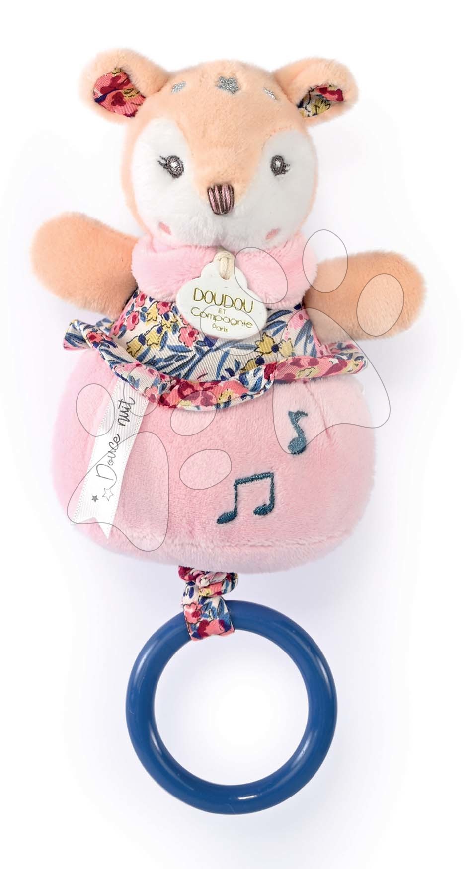 Plyšový jelen s melodií Music Box Boh\'aime Doudou et Compagnie růžový 14 cm v dárkovém balení od 0 měsíců