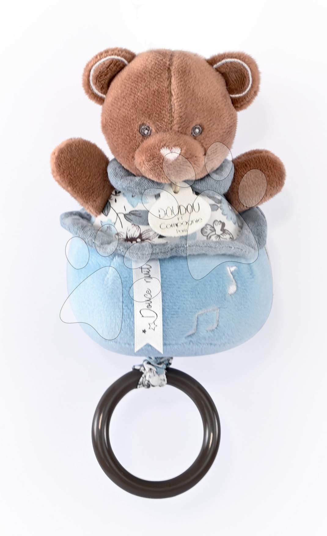 Plyšový medvídek s melodií Music Box Boh\'aime Doudou et Compagnie modrý 14 cm v dárkovém balení od 0 měsíců