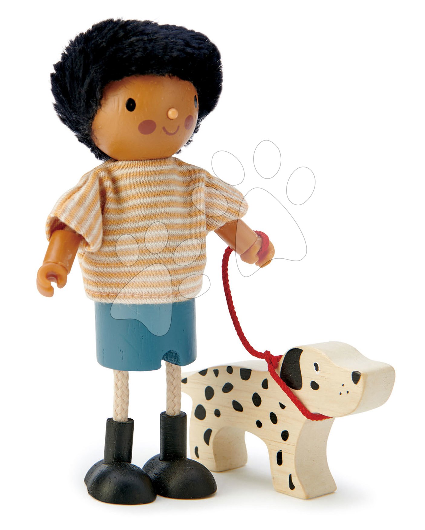 Drevená postavička so psíkom Mr. Forrester Tender Leaf Toys v pásikavom tričku