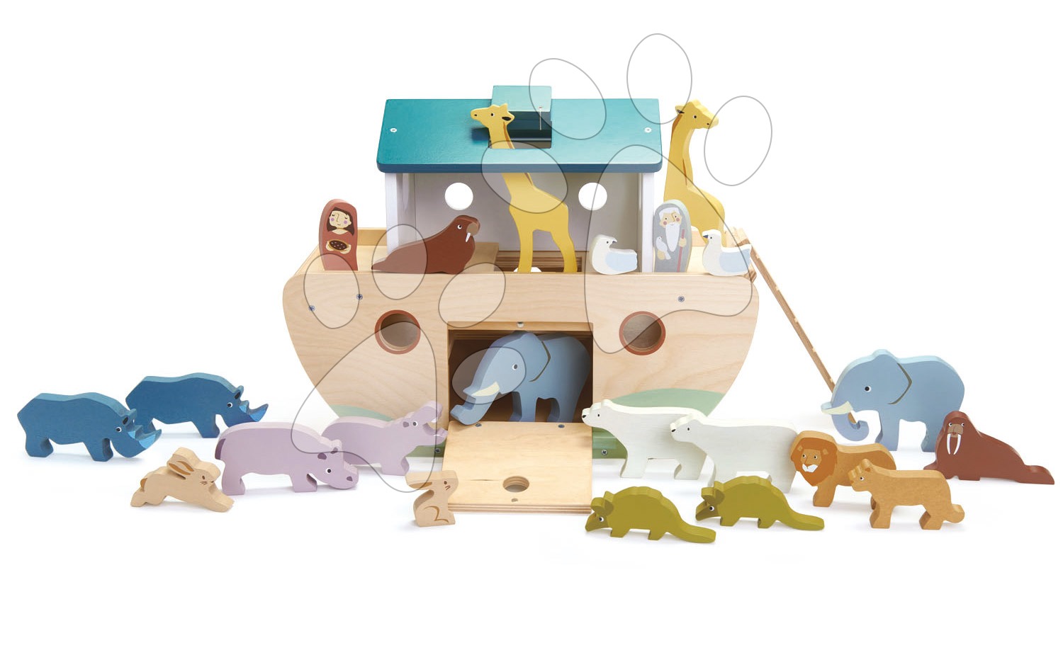 Drevená Noemova archa so zvieratkami Noah\'s Wooden Ark Tender Leaf Toys 10 párov zvierat