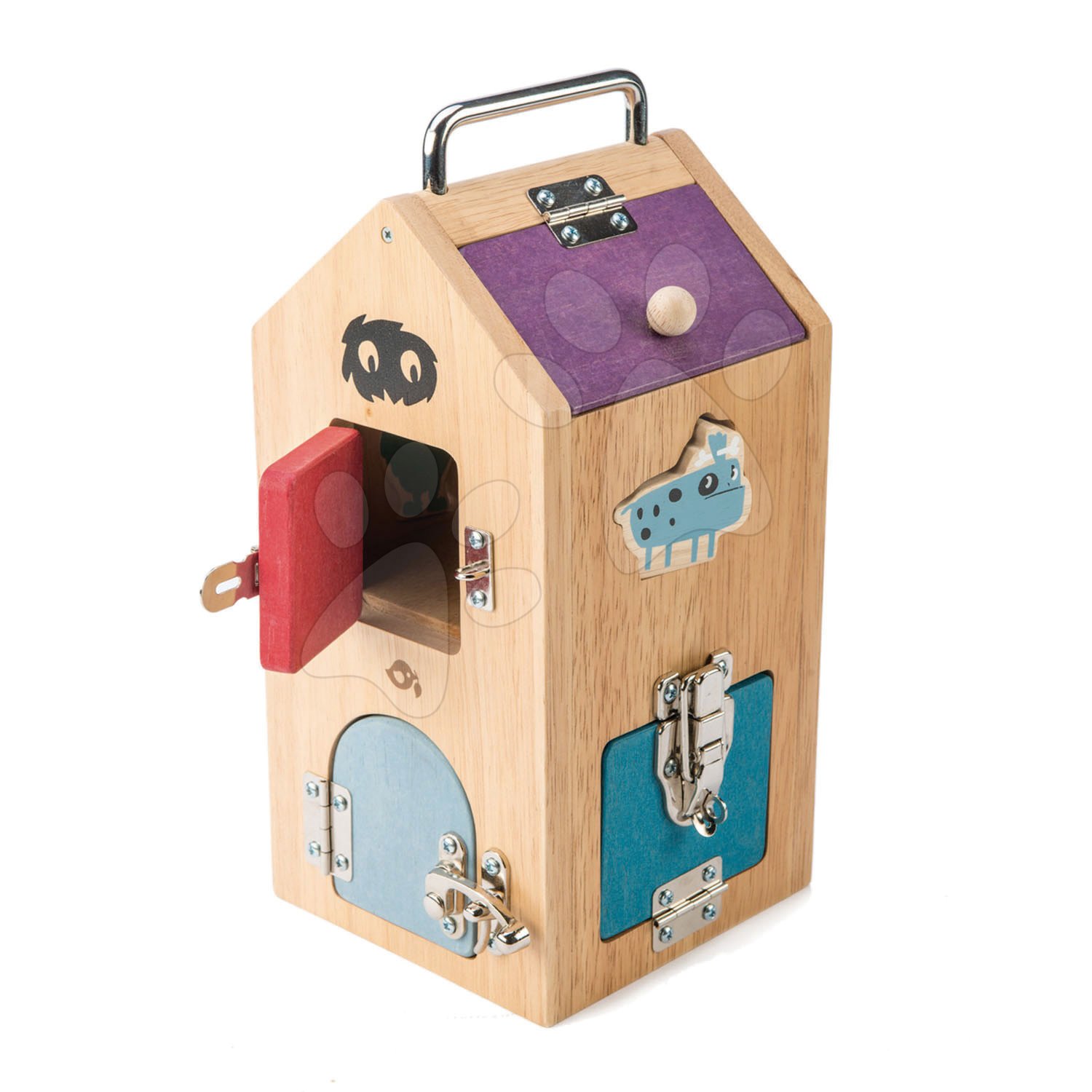 Drevený domček so strašidlami Monster Lock Box Tender Leaf Toys 8 dverí s 8 rôznymi zámkami a 2 strašidlá