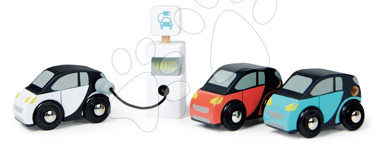 Drevené elektromobily Smart Car Set Tender Leaf Toys s nabíjacou stanicou a 3 autíčkami od 18 mes