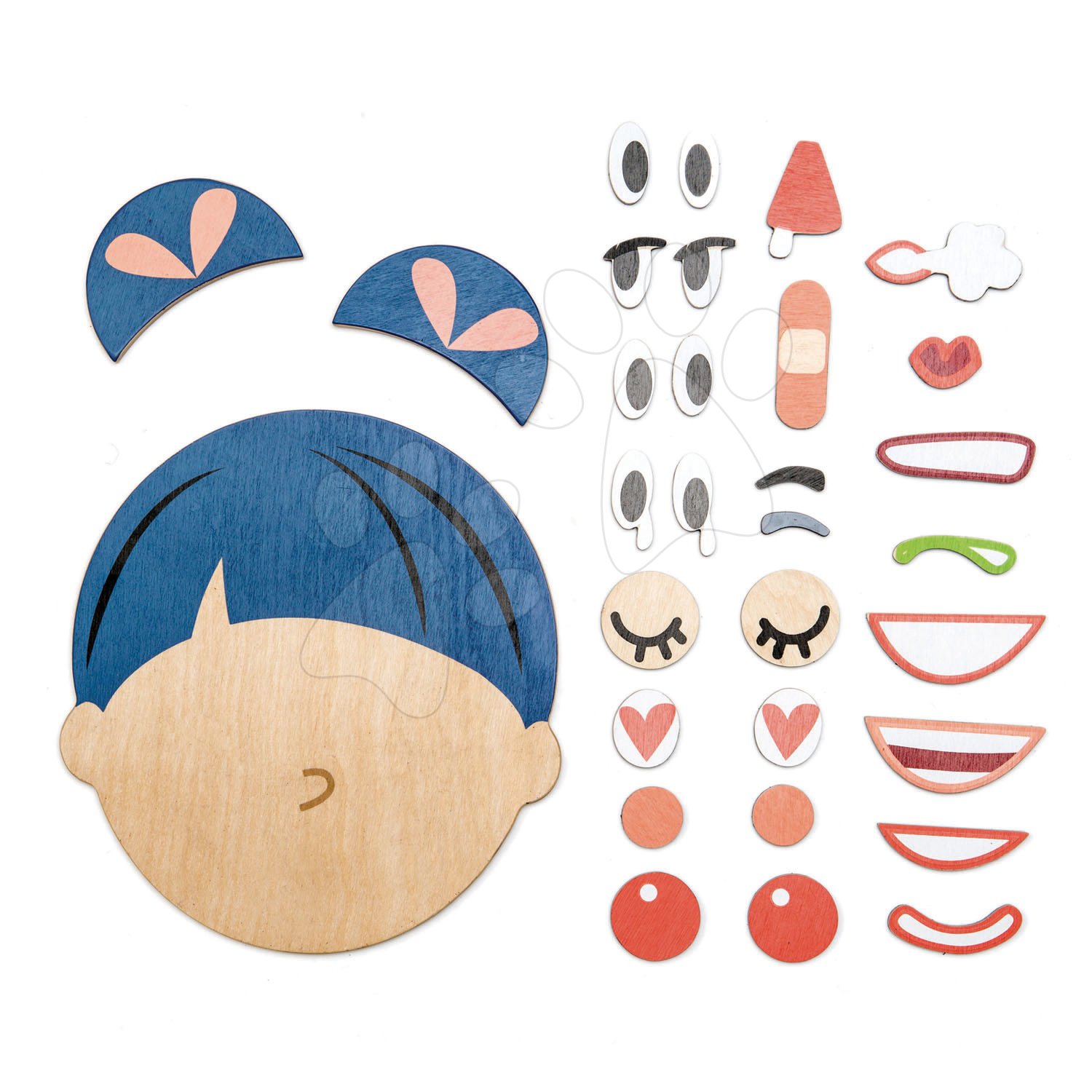 Drevená skladacia hlava What\'s Up? Tender Leaf Toys 32-dielna súprava s doplnkami na vyjadrenie výrazu