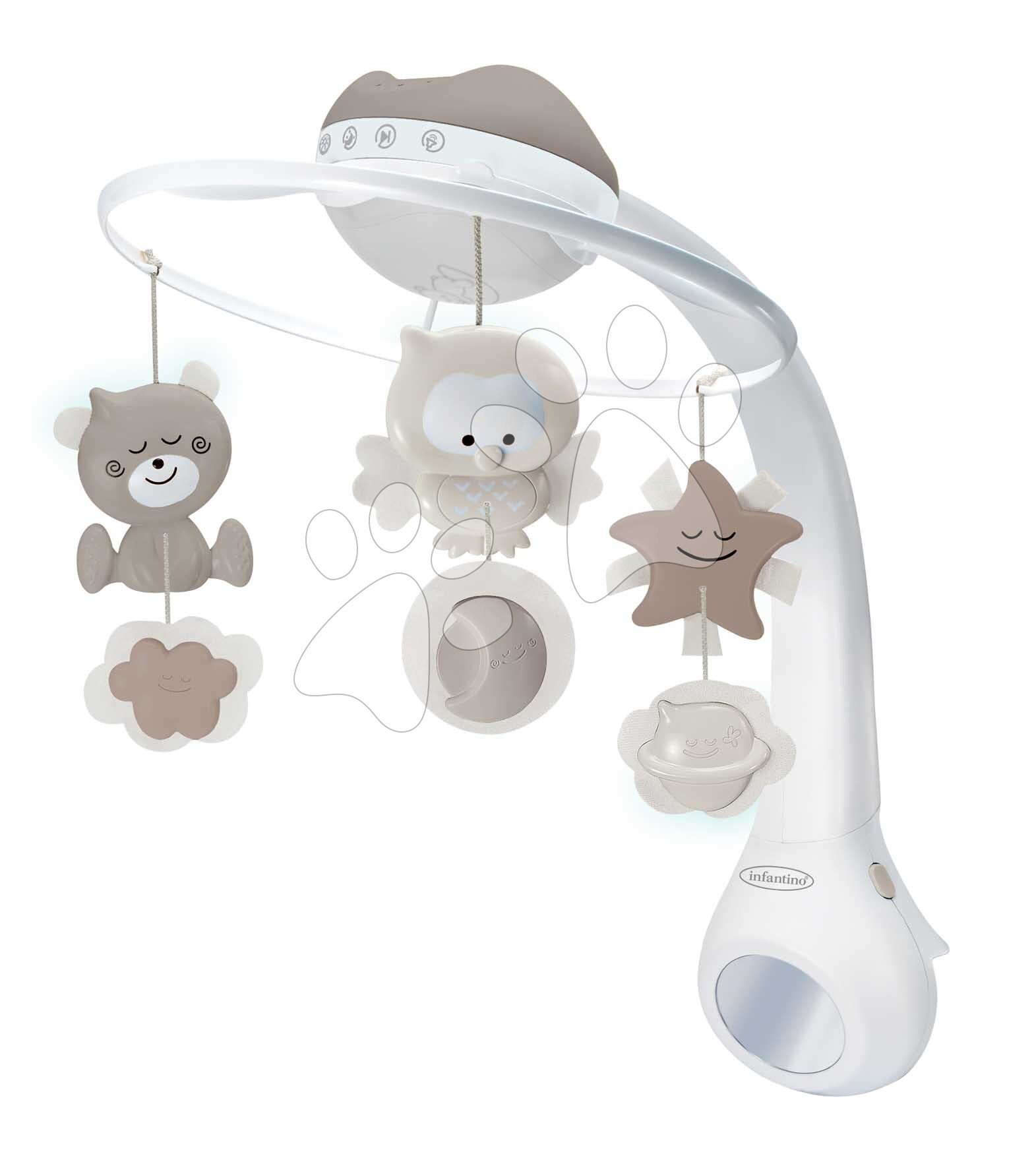 Hudobný kolotoč nad postieľku 3in1 Projector Musical Mobile Ecru Infantino s projektorom a nočným svetlom hnedý od 0 mes