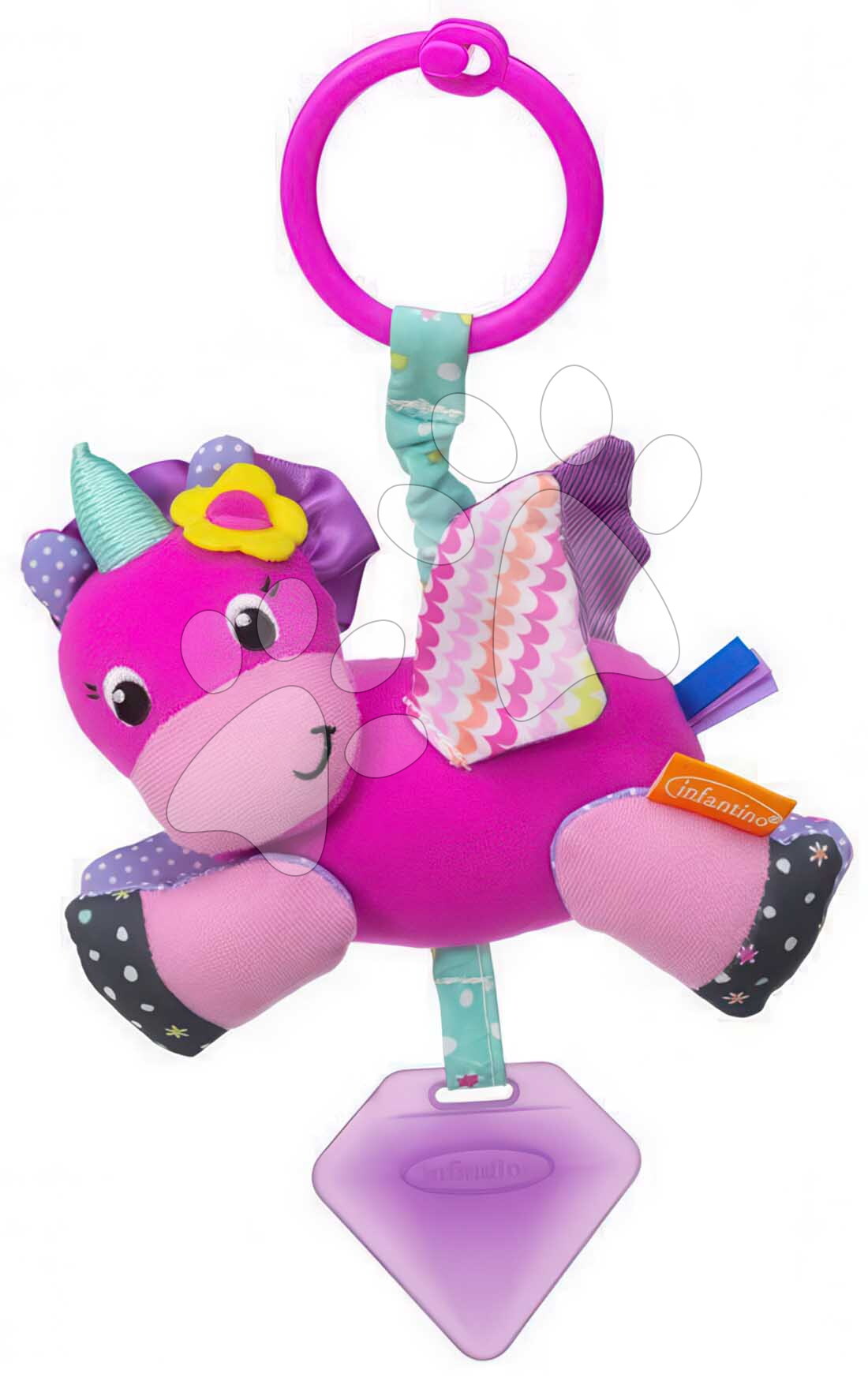 Vibrujúci jednorožec Unicorn Rattle Infantino s hryzátkom od 0 mes