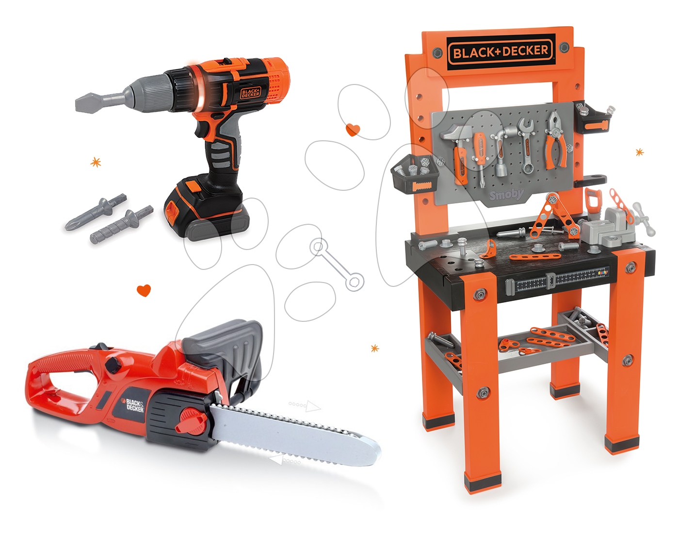 Smoby pracovná dielňa pre deti Black+Decker a motorová píla s vŕtačkou Worko 360700-3