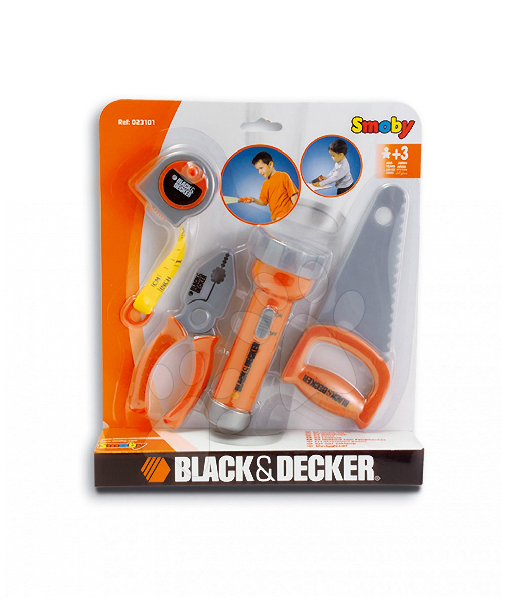 Náradie a nástroje - Sada pracovného náradia Black&Decker Smoby so svietiacou baterkou 4 kusy