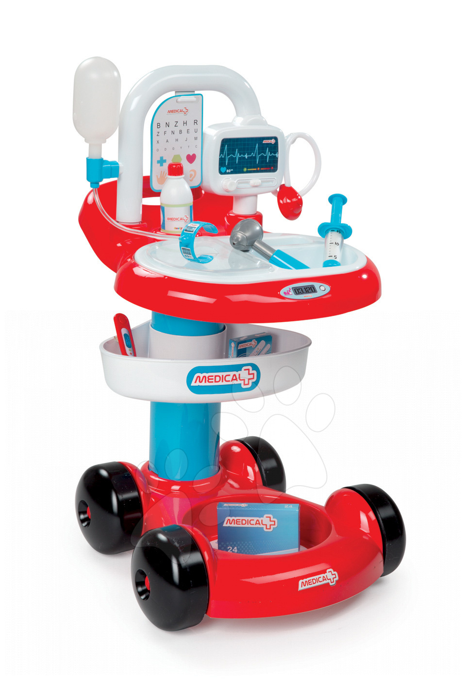 Zdravniški vozički za otroke - Zdravniški voziček Smoby z infuzijo in 7 dodatki