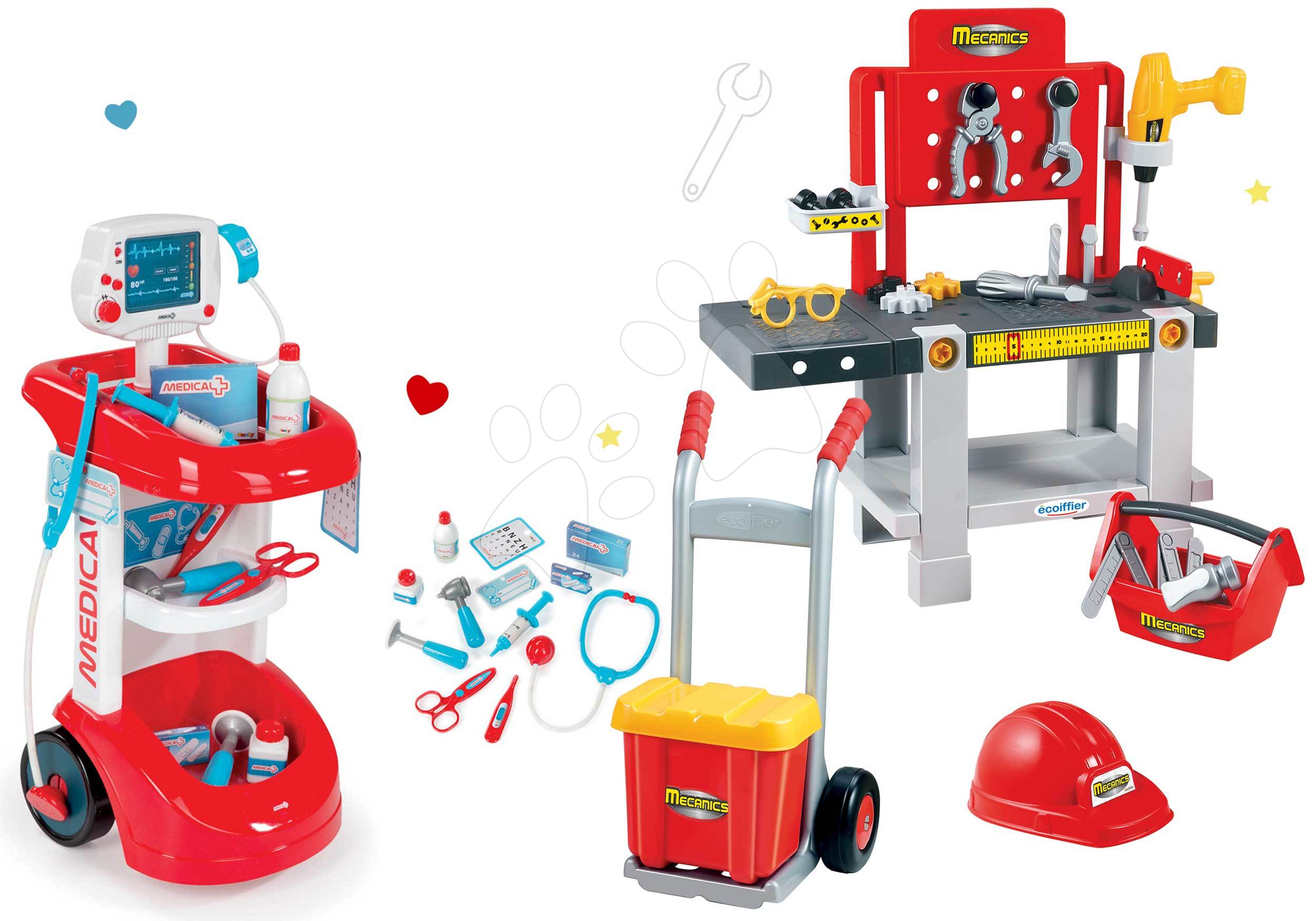 Smoby set lekársky vozík s tlakomerom a pracovná dielňa s rudlou a prilbou 24475-7