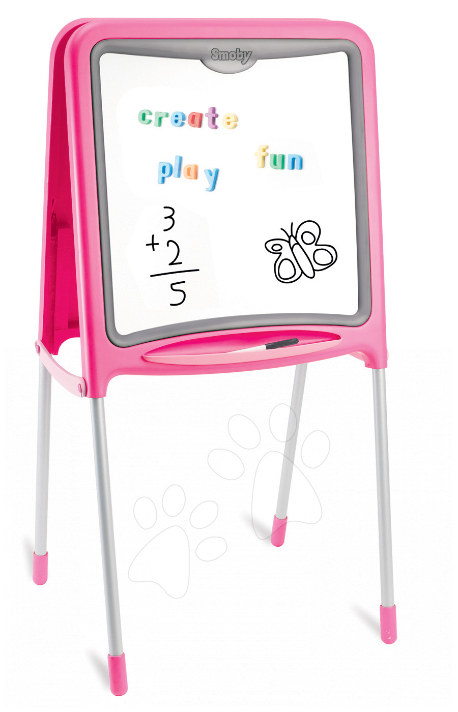 Školské tabule - Magnetická tabuľa Smoby obojstranná s kovovou konštrukciou a 59 doplnkami ružová