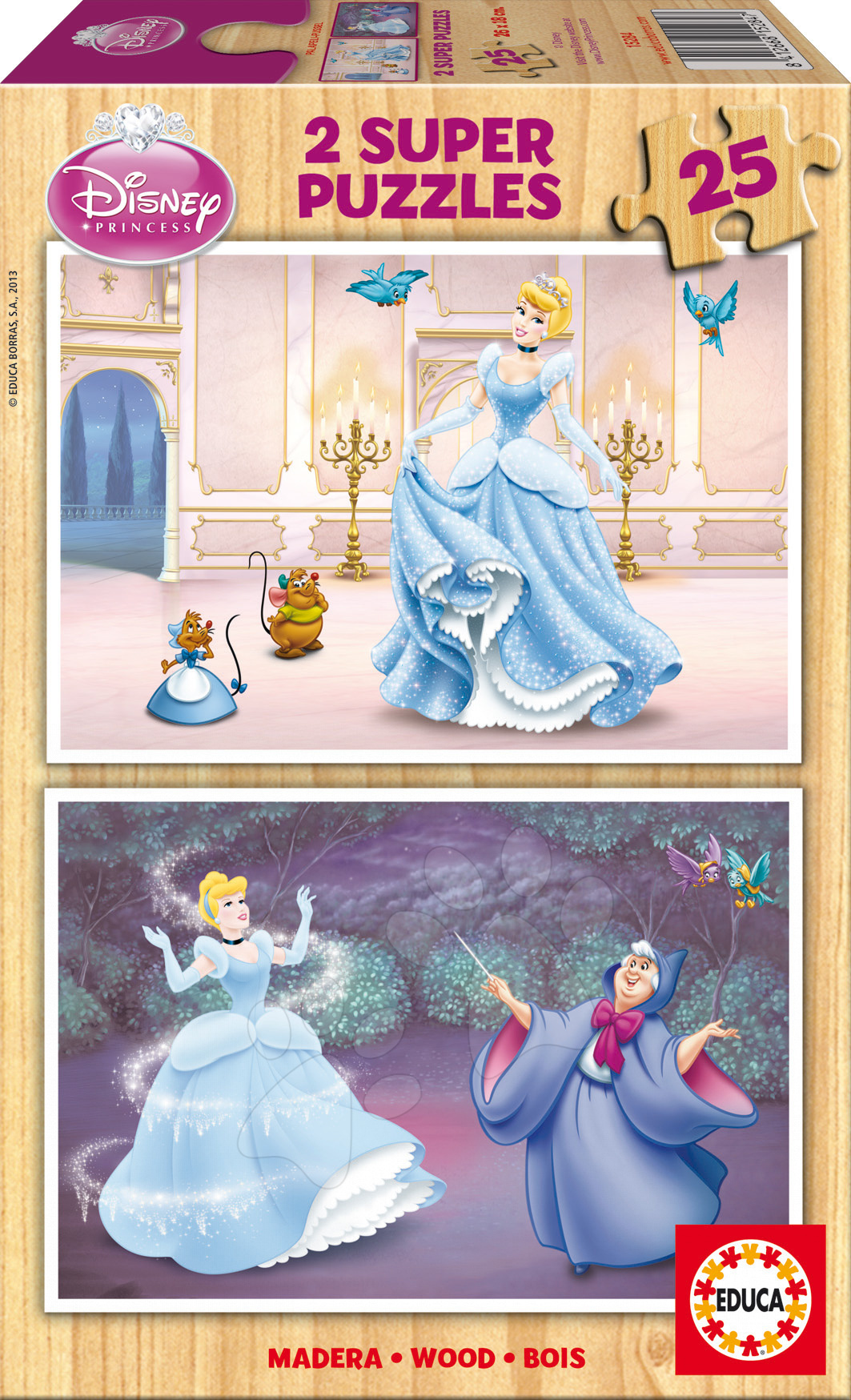 Drevené Disney puzzle - Drevené puzzle Popoluška Educa 2x 25 dielov