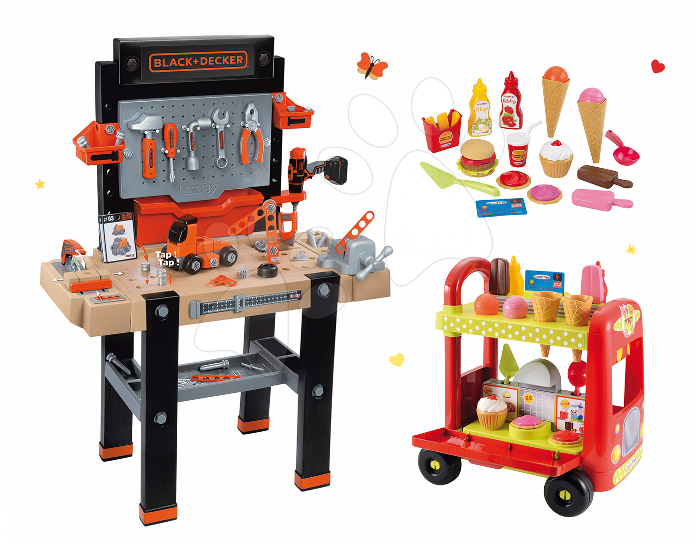Smoby set dielňa Black+Decker a Écoiffier zmrzlinársky vozík 100% Chef 360702-17