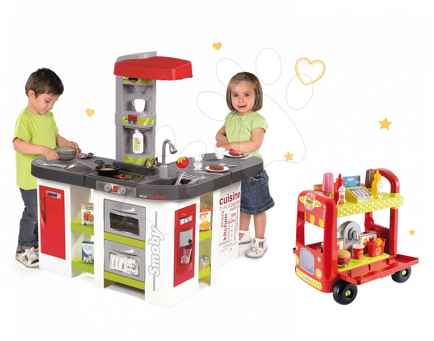 Smoby veľká kuchynka Tefal Studio XXL a vozík so zmrzlinou a hamburgermi 311018-14