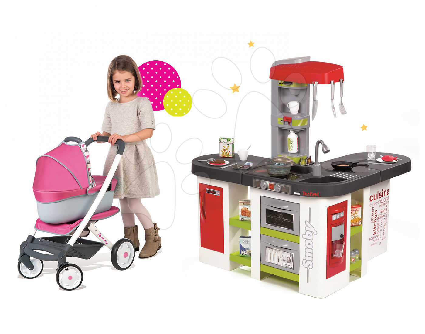 Smoby elektronická kuchynka Tefal Studio XXL a kočík s nosítkom 3v1 Maxi Cosi Quinny 311018-2