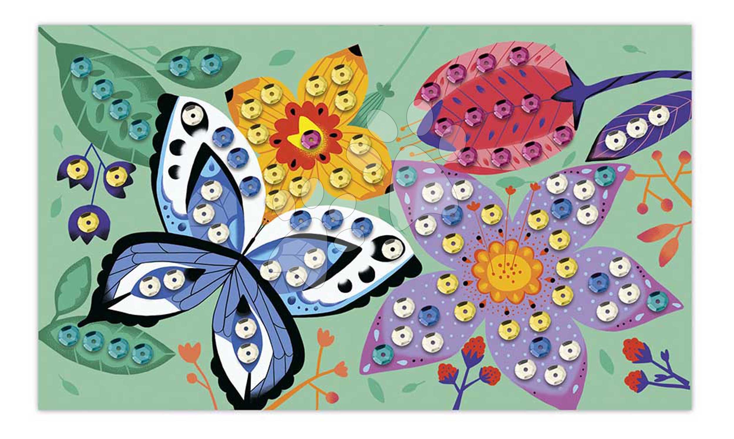 Midi kreatívna sada Flitre Nádherná záhrada Sequin Art Wonderful Garden Atelier Janod 3 samolepiace obrázky od 5 rokov J07946