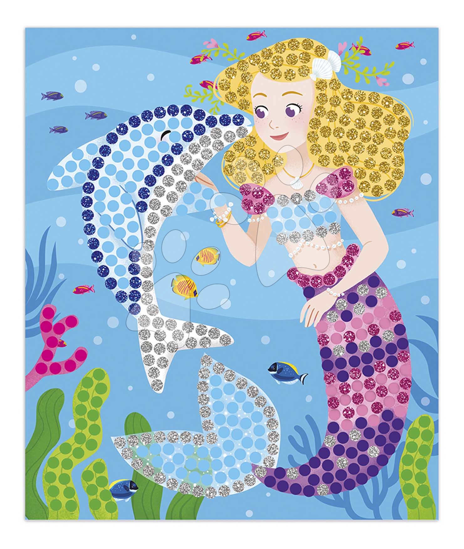 Maxi kreatívna sada Mozaika Delfíny a Morské panny Mosaics Dolphins and Mermaids Atelier Janod 5 obrázkov od 7 rokov J07961