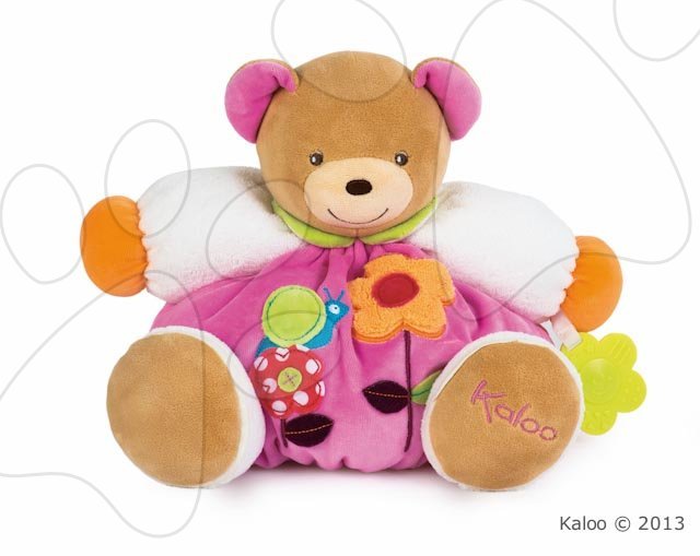 Plyšové medvede - Plyšový medvedík Colors-Chubby Bear Flower Kaloo s hrkálkou a hryzátkom 30 cm v darčekovom balení pre najmenších