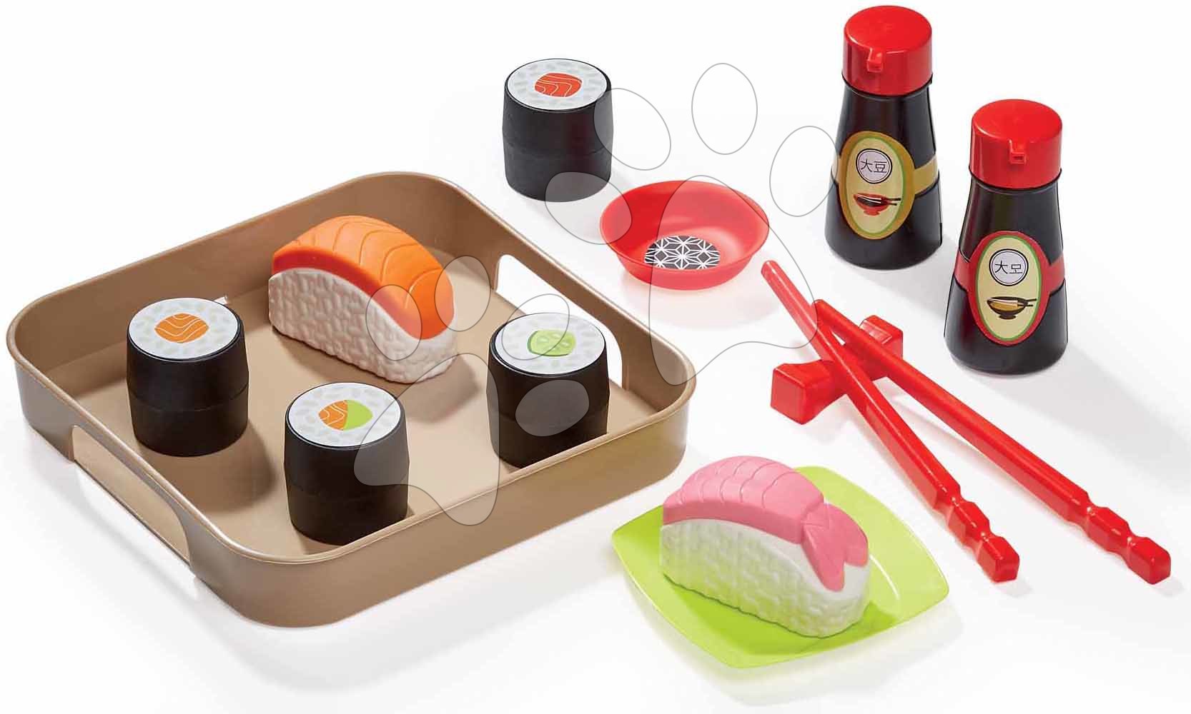 Potraviny na tácke Sushi 100% Chef Écoiffier s paličkami a prísadami 13 dielov od 18 mes