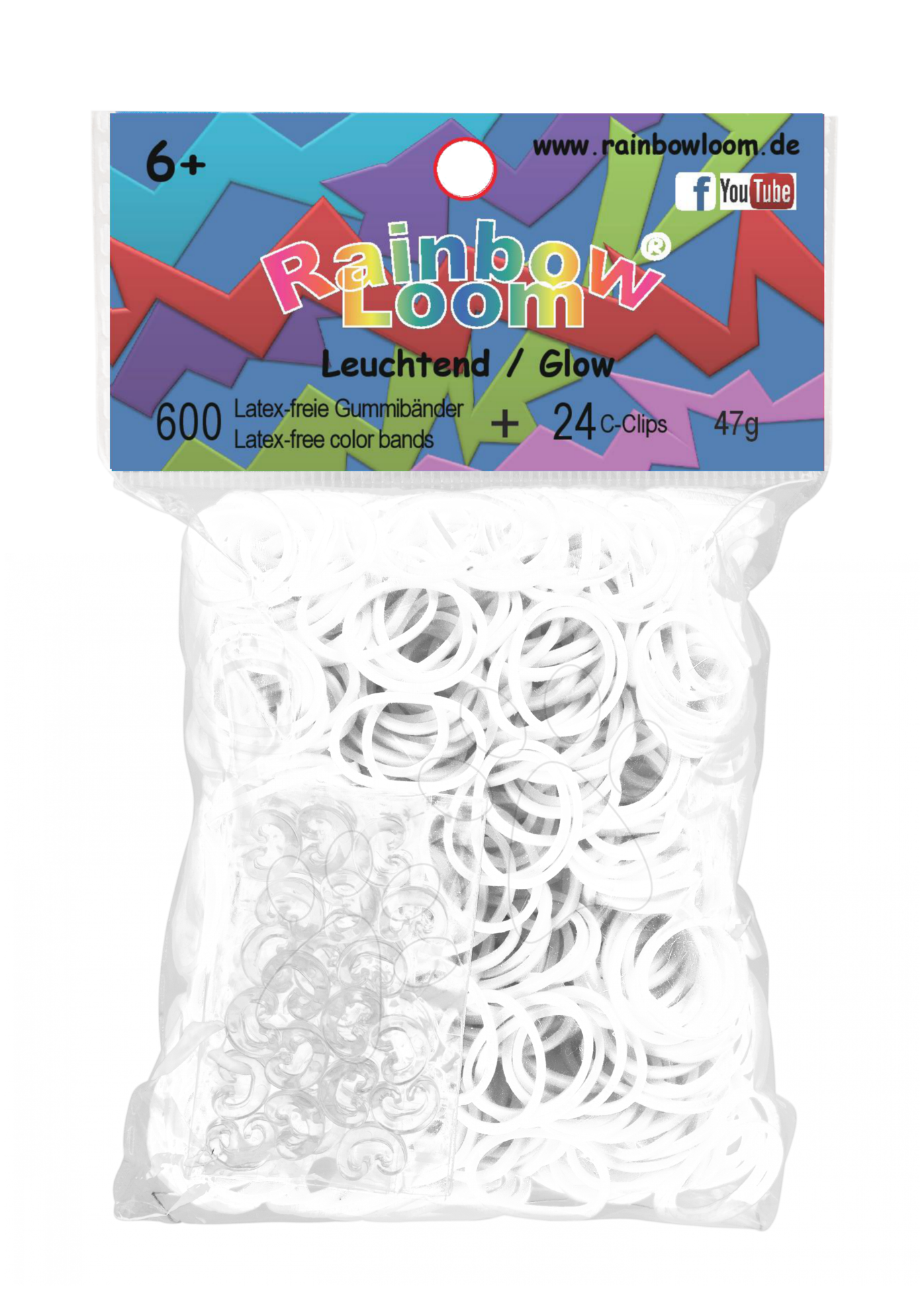 Rainbow Loom gumičky plné - Rainbow Loom originálne fosforeskujúce gumičky 600 kusov biele od 6 rokov