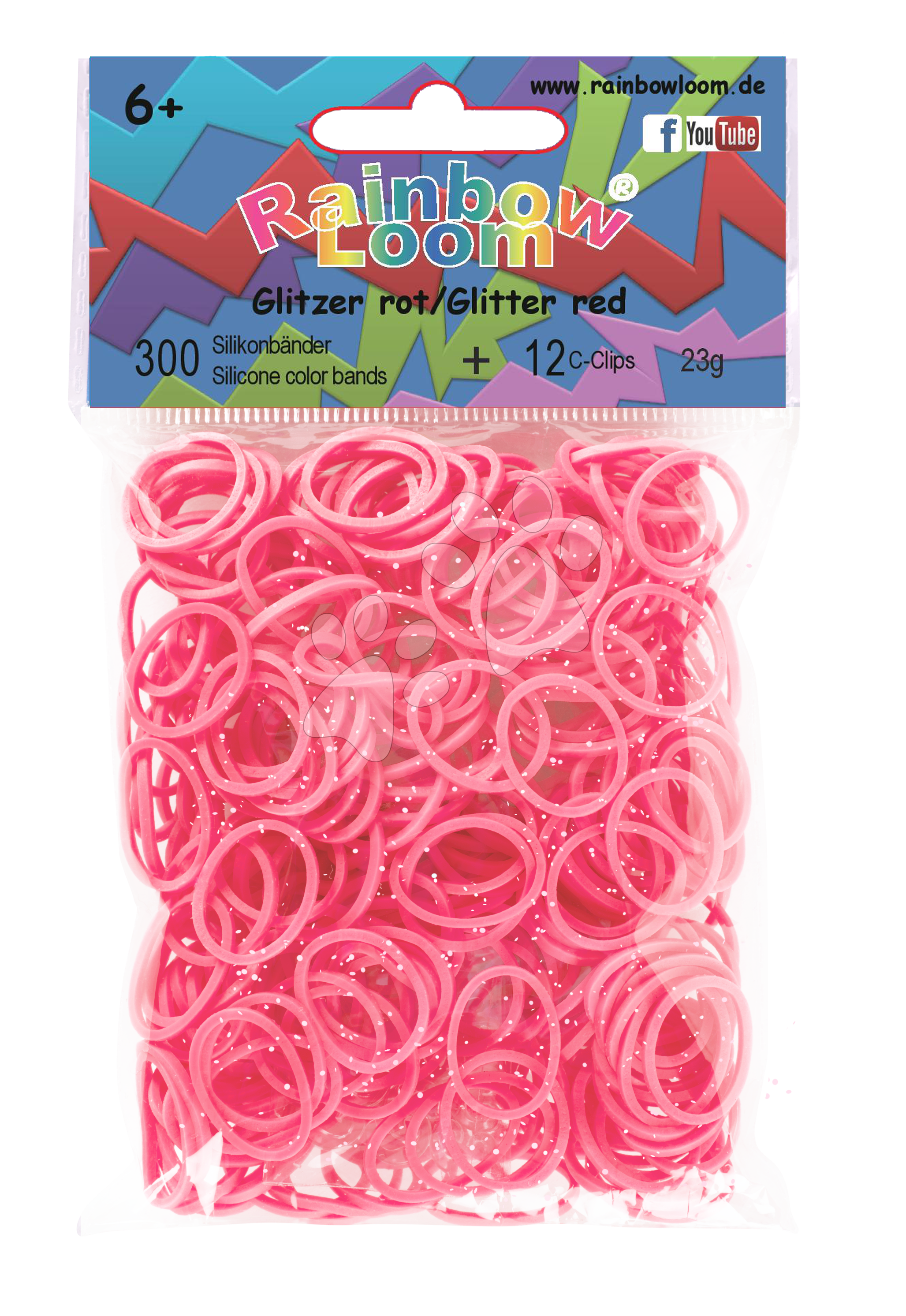 Rainbow Loom gumičky trblietavé - Rainbow Loom originálne trblietavé gumičky 300 kusov červené od 6 rokov