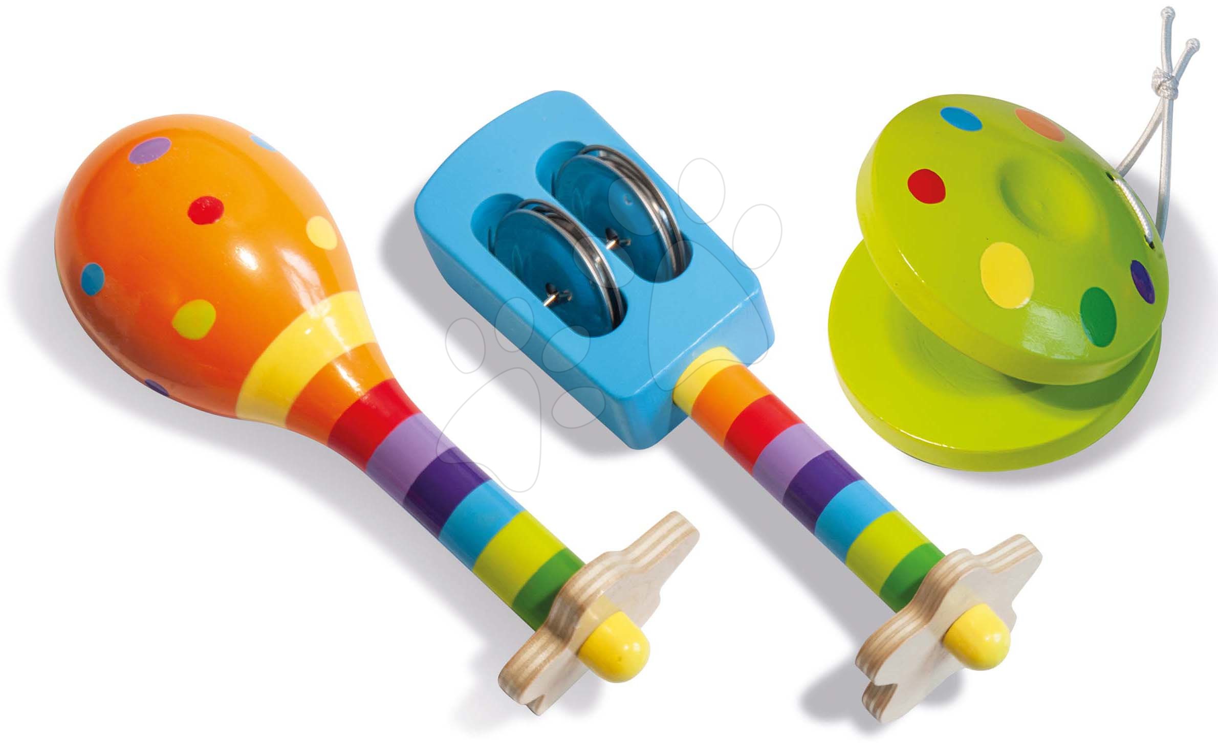 Dřevěné hudební nástroje Music Set with Maracas Eichhorn kastaněty chrastítko maracas od 12 měsíců