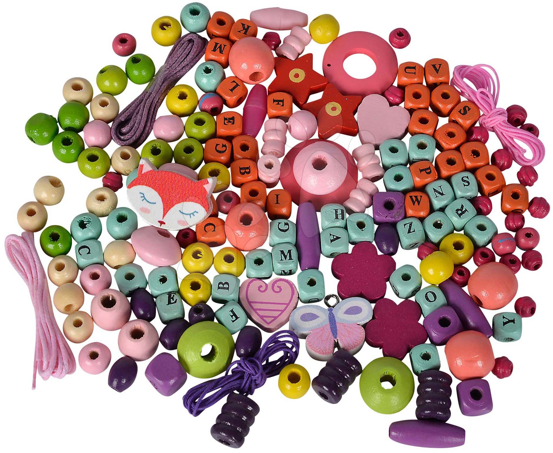 E-shop Drevené koráliky Wooden Bead Set Letters Eichhorn 190 dielikov s doplnkami od 4 rokov