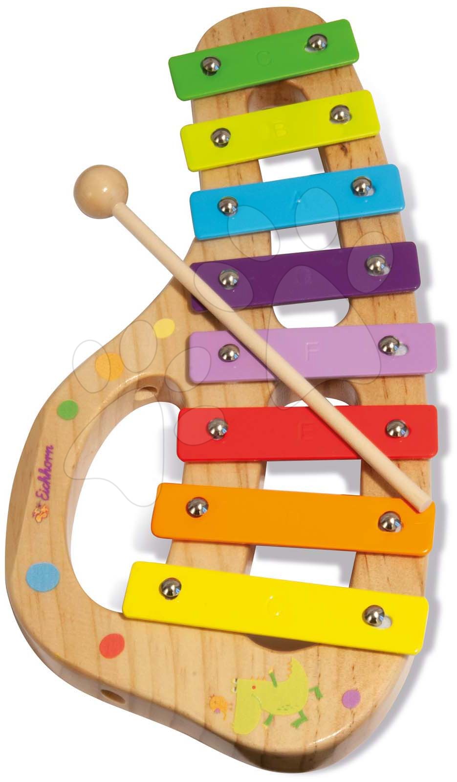 Dětské hudební nástroje - Dřevěný xylofon Music Xylophone Eichhorn barevný 8 tónů s kladívkem od 24 měsíců