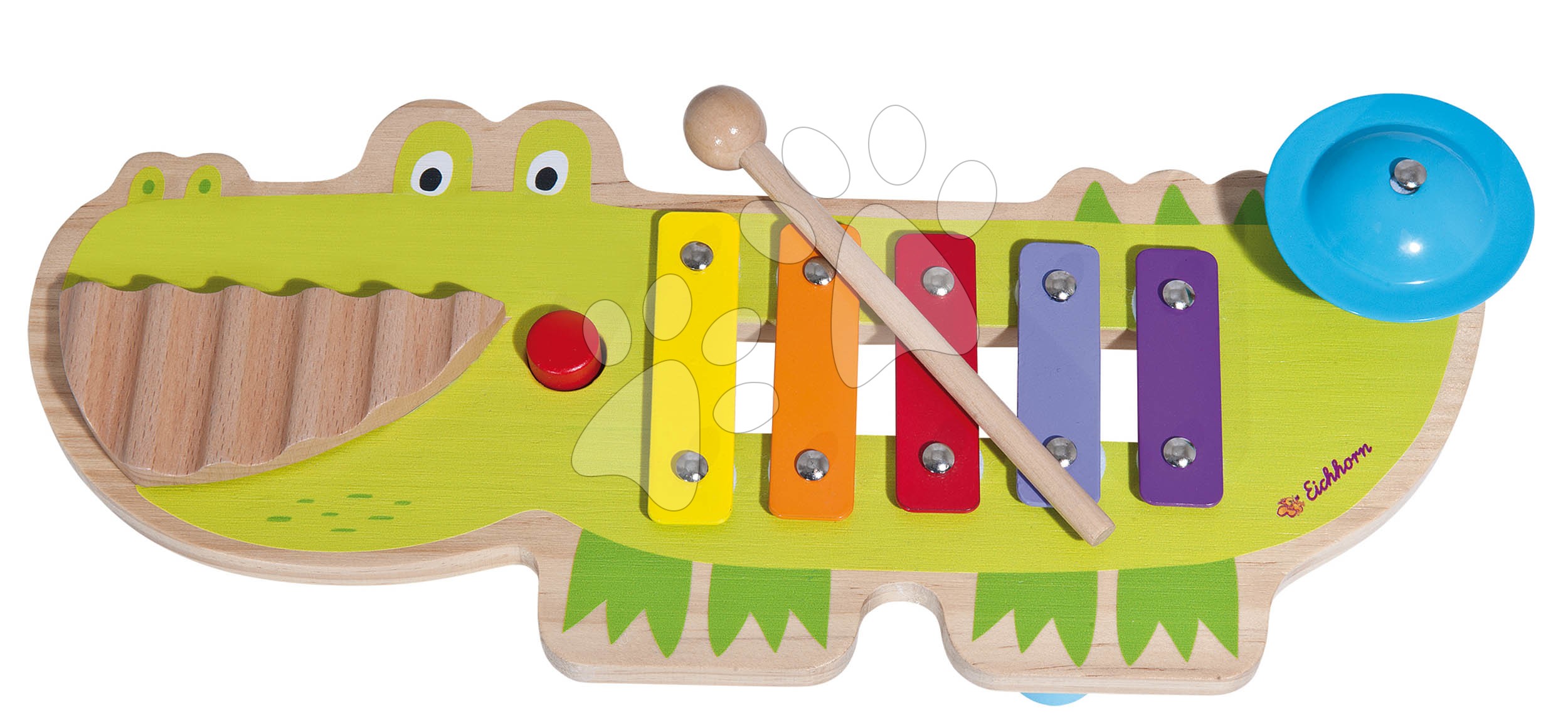 Detské hudobné nástroje - Drevený xylofón krokodíl Musictable Eichhorn s kladivkom 5 rôznych tónov od 12 mes