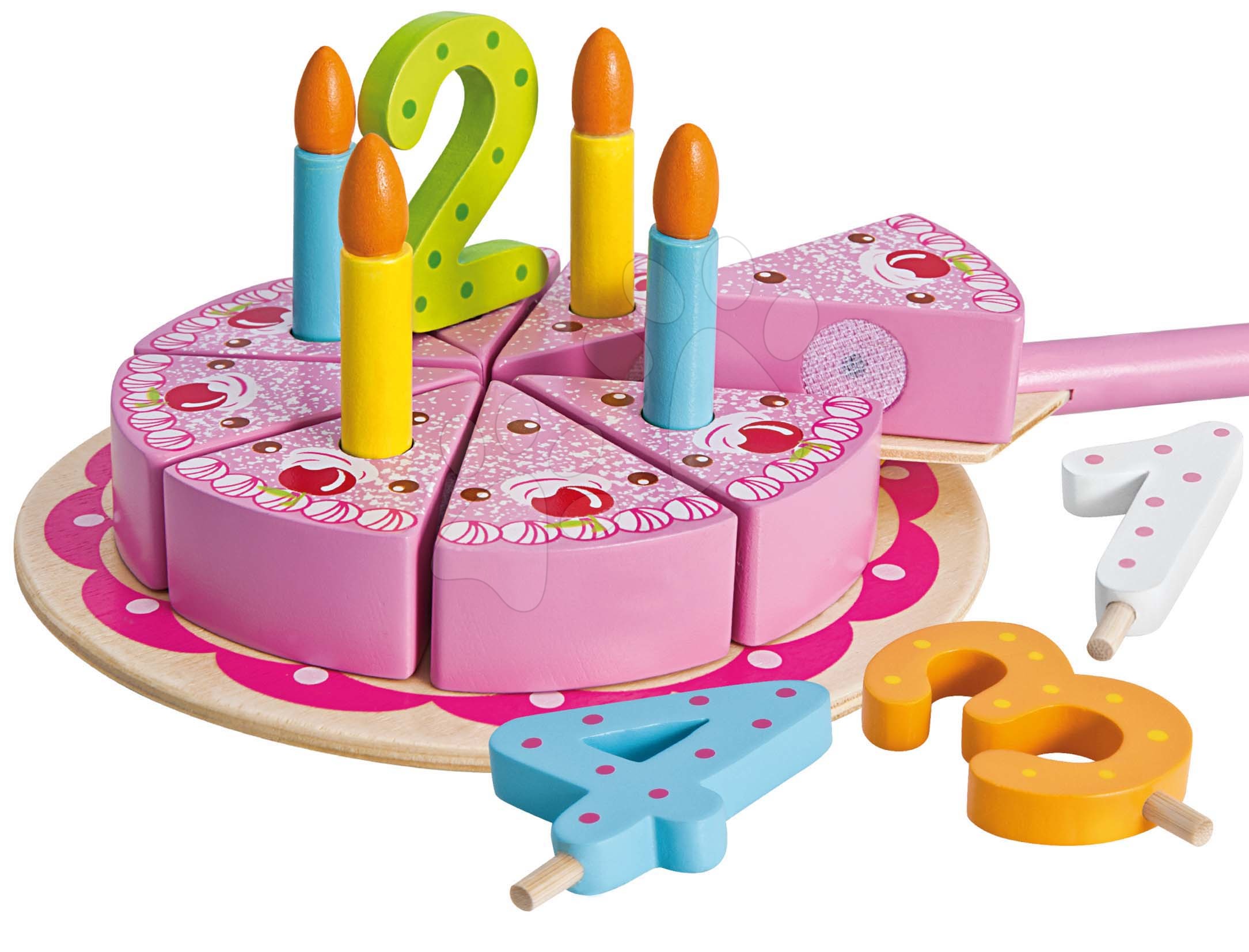 Dřevěné kuchyňky - Dřevěný narozeninový dort na podnose Cake Eichhorn se svíčkami a čísly od 24 měsíců